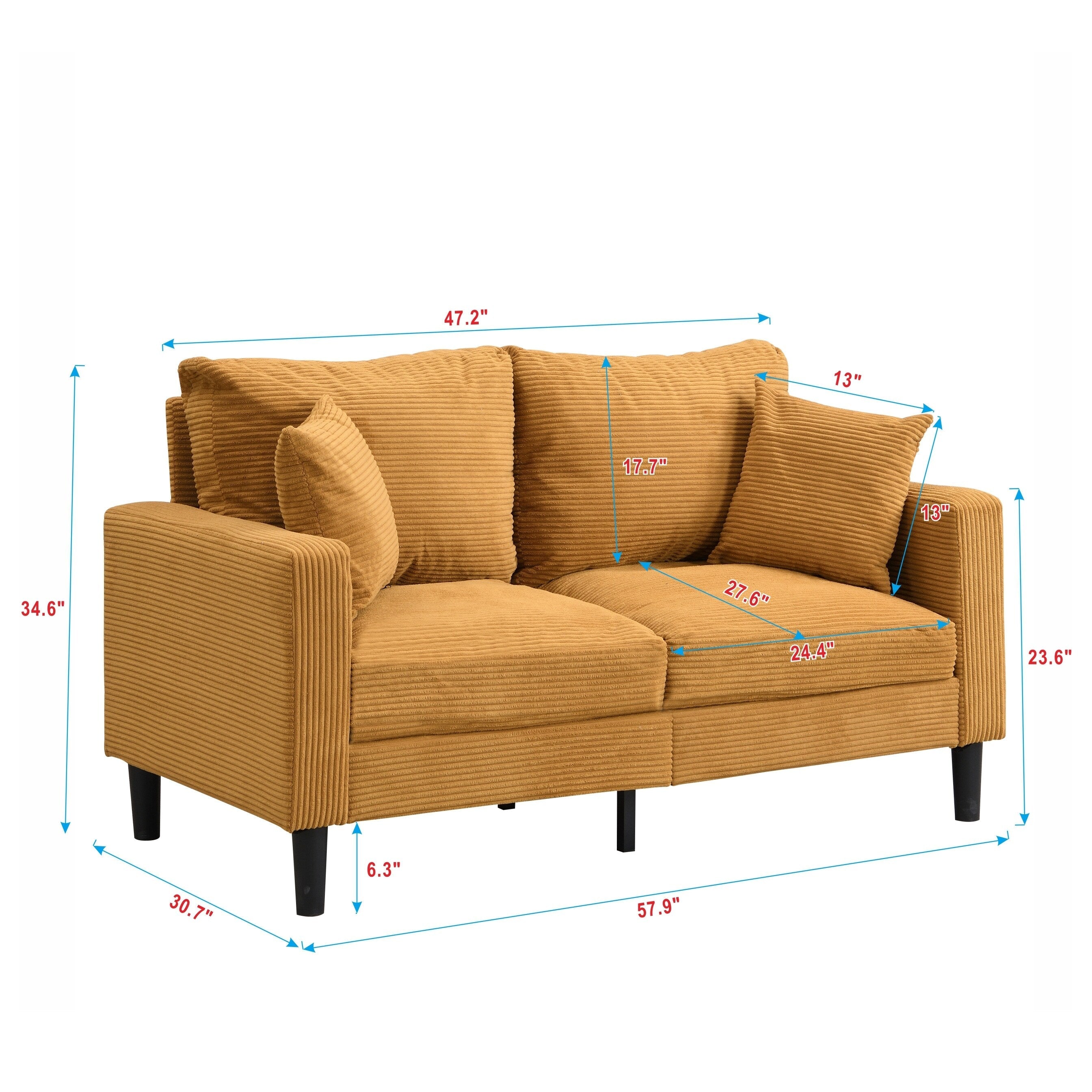 57 inch High Resilience Loveseat Wooden Frame 2 Seat Comfy Small Space Modern Upholstered Orange
