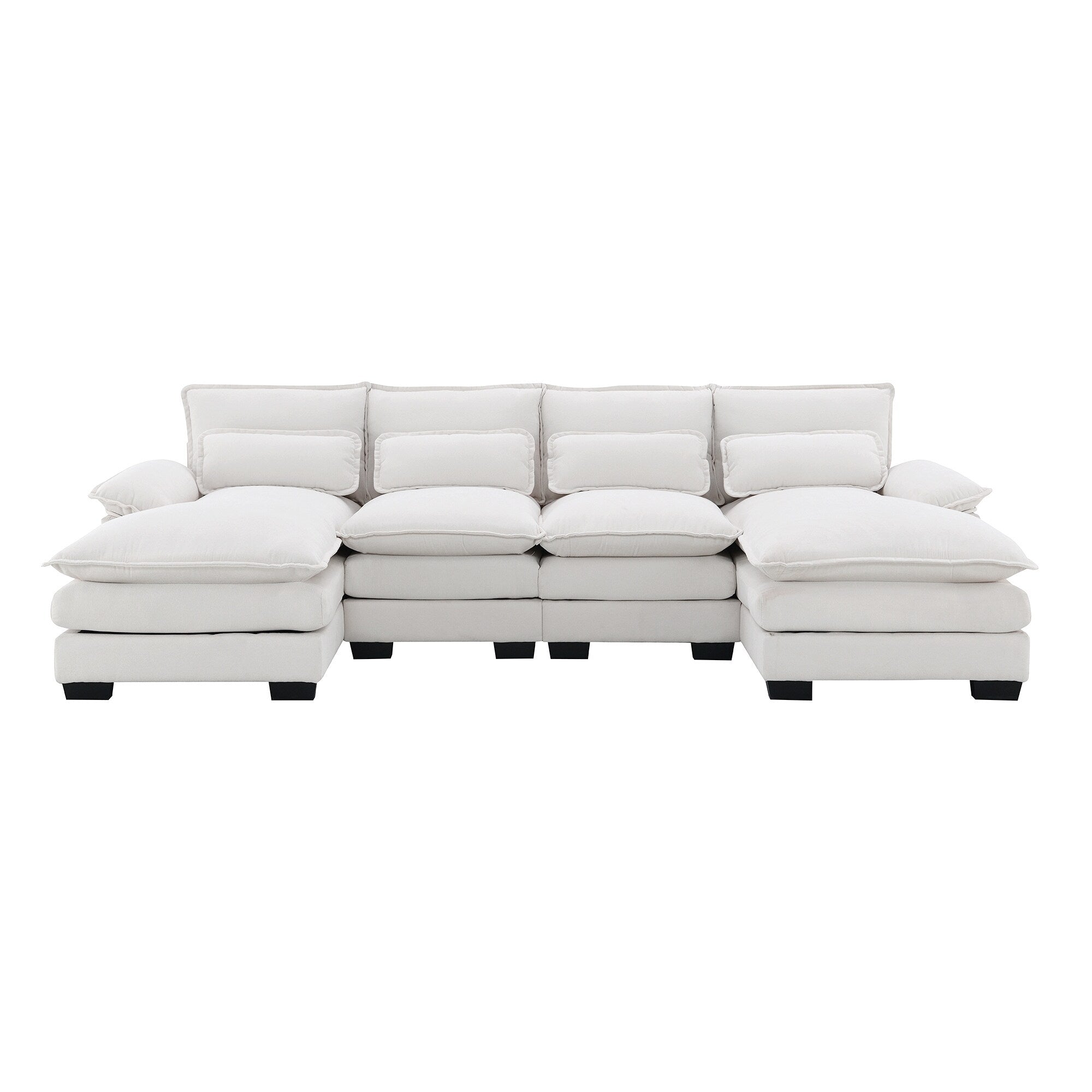 [VIDEO provided][New]109.8*55.9 Modern U-shaped Sectional Sofa with Waist Pillows,6-seat Upholstered Symmetrical Sofa Furniture