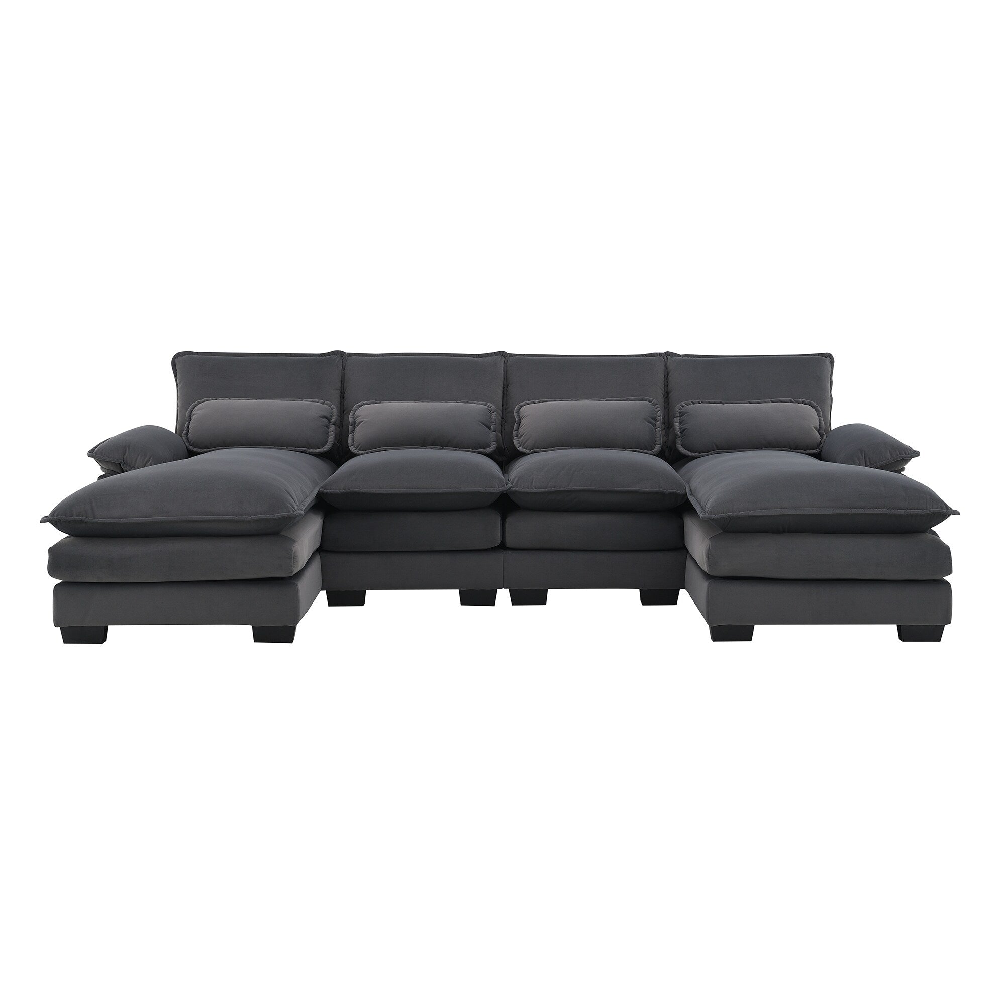 [VIDEO provided][New]109.8*55.9 Modern U-shaped Sectional Sofa with Waist Pillows,6-seat Upholstered Symmetrical Sofa Furniture