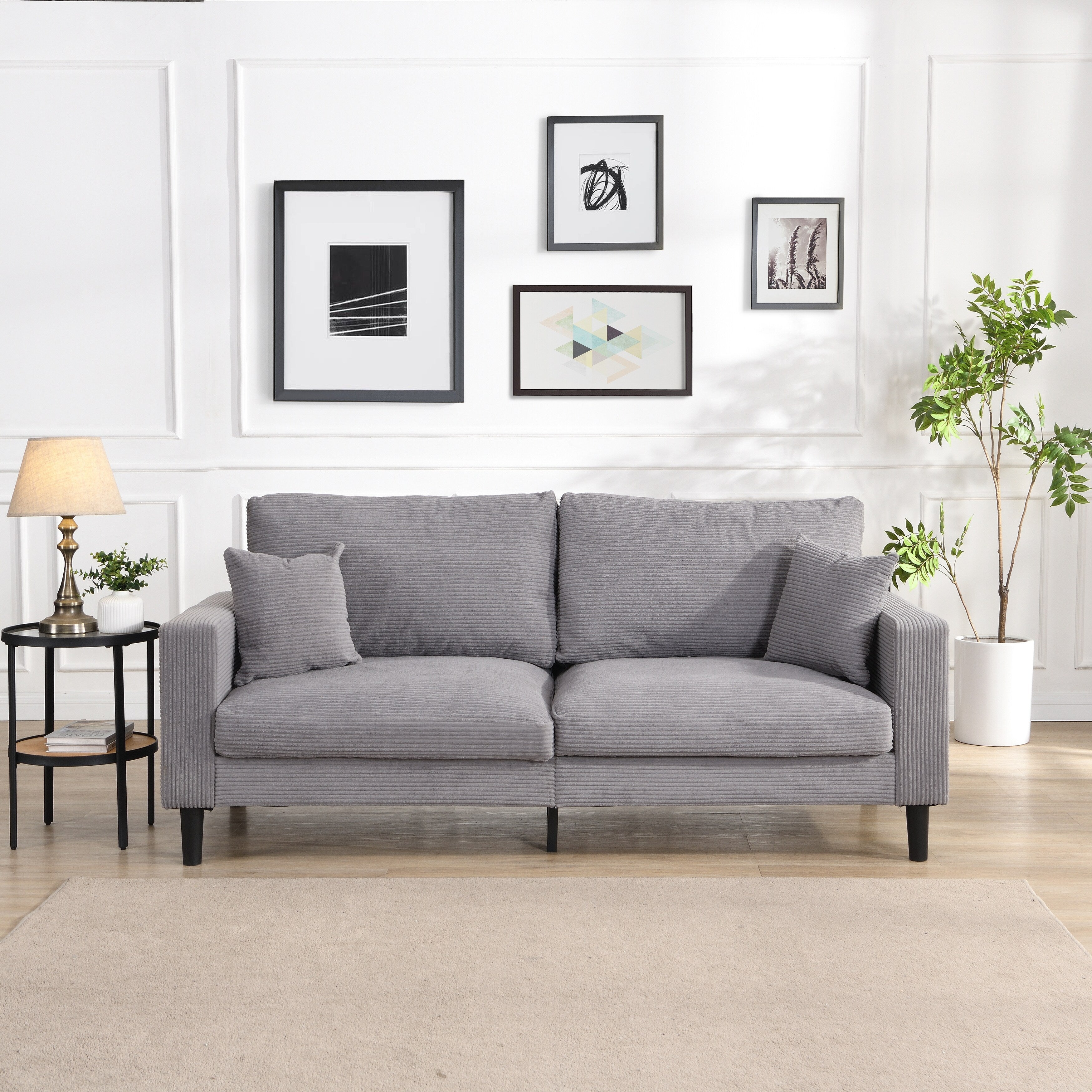 74 inch High Resilience 3 Seater Sofa Wooden Frame Comfy Modern Upholstered Light Gray