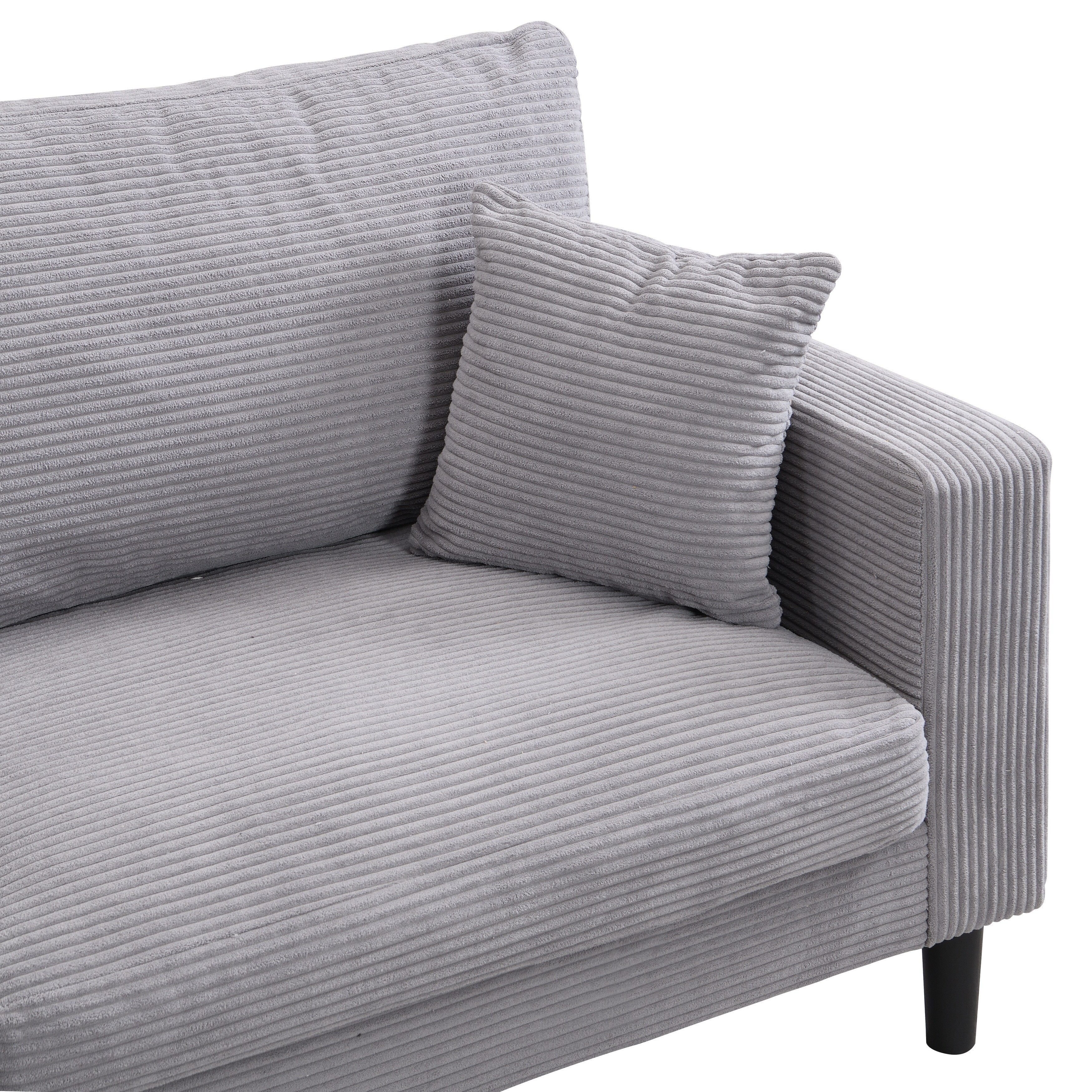 74 inch High Resilience 3 Seater Sofa Wooden Frame Comfy Modern Upholstered Light Gray