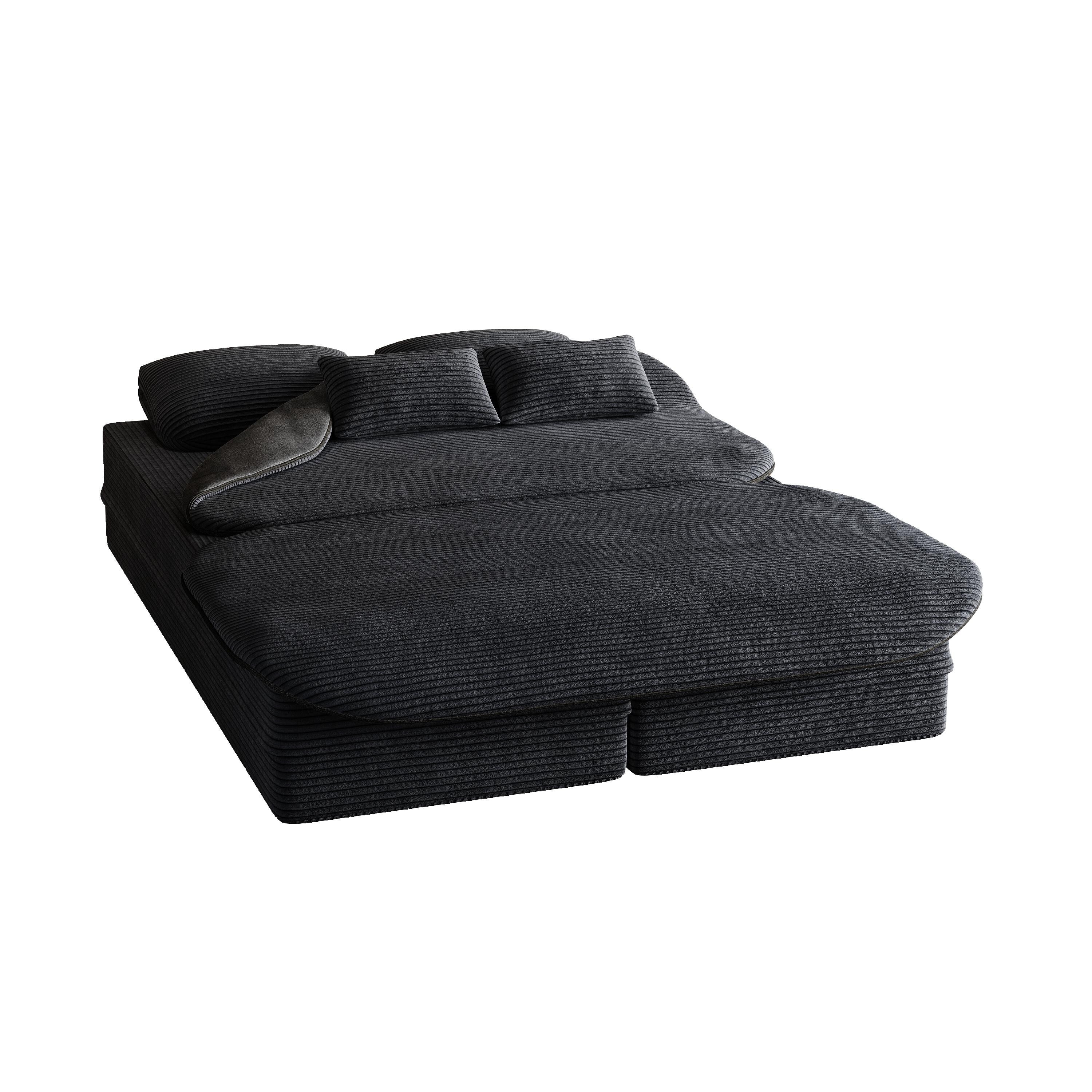 75 2-in-1 Foldable Corduroy Sofa Bed with Blanket for Living Room