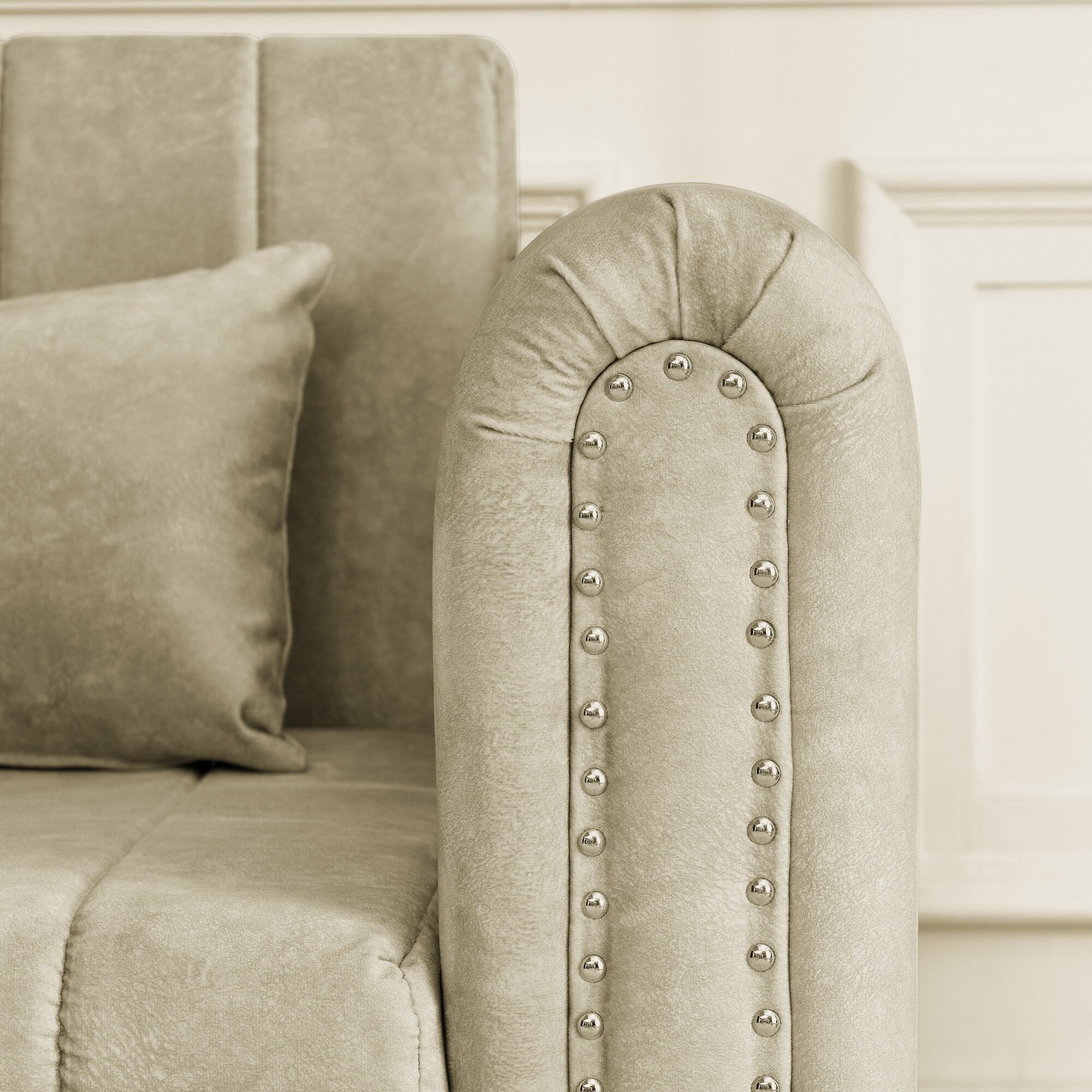 82.3'' Velvet 3 Seater Sofa with Rolled Arms, Pull-Out Queen Bed, Two Drawers and Two Pillows