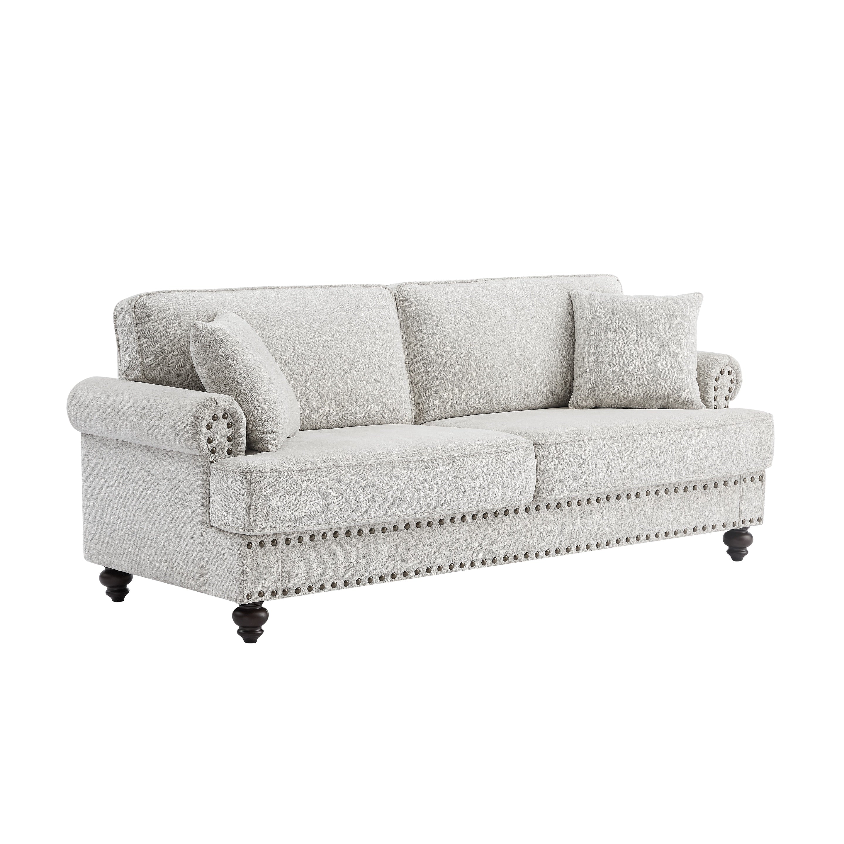 82 Chenille modern Upholstered Sofas 2 Seater Couches with Nails and Armrests (White)