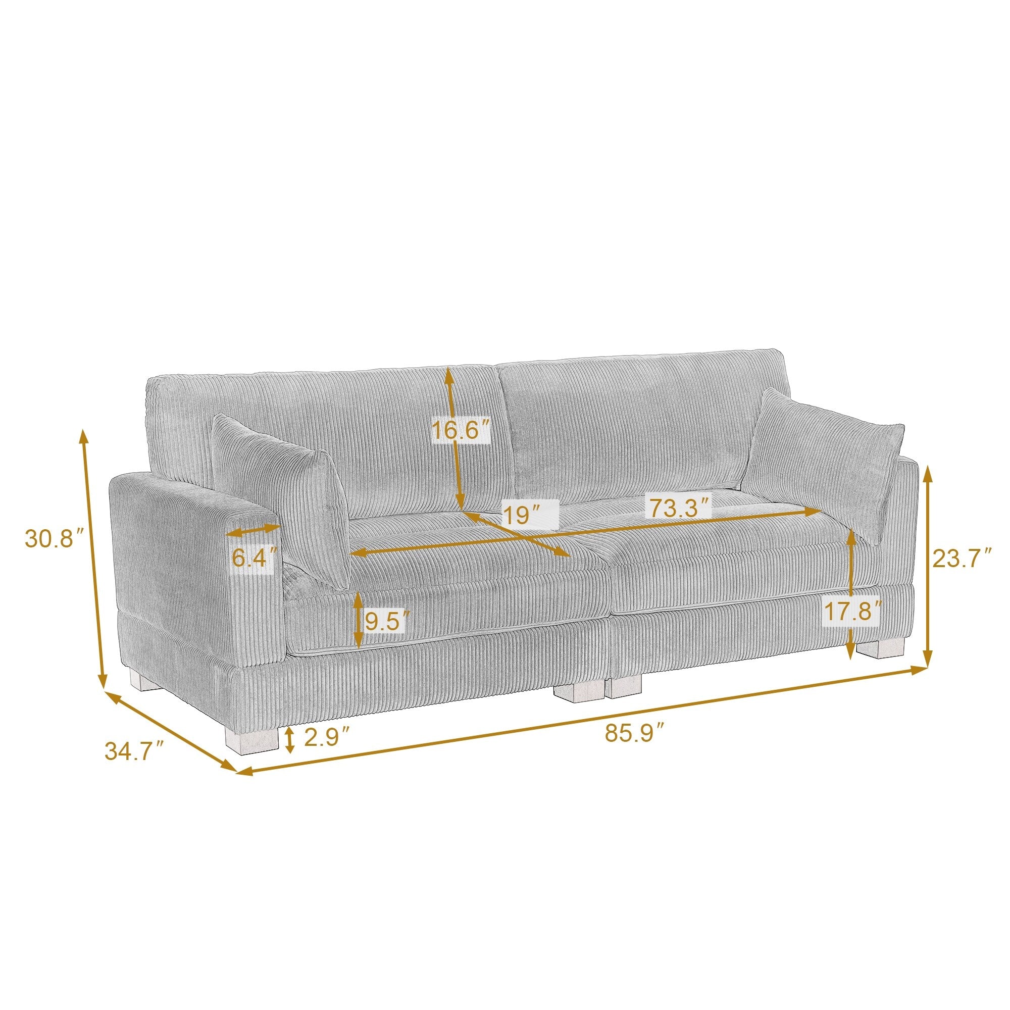84.5â³W Modern Corduroy Couch Modular Sofa