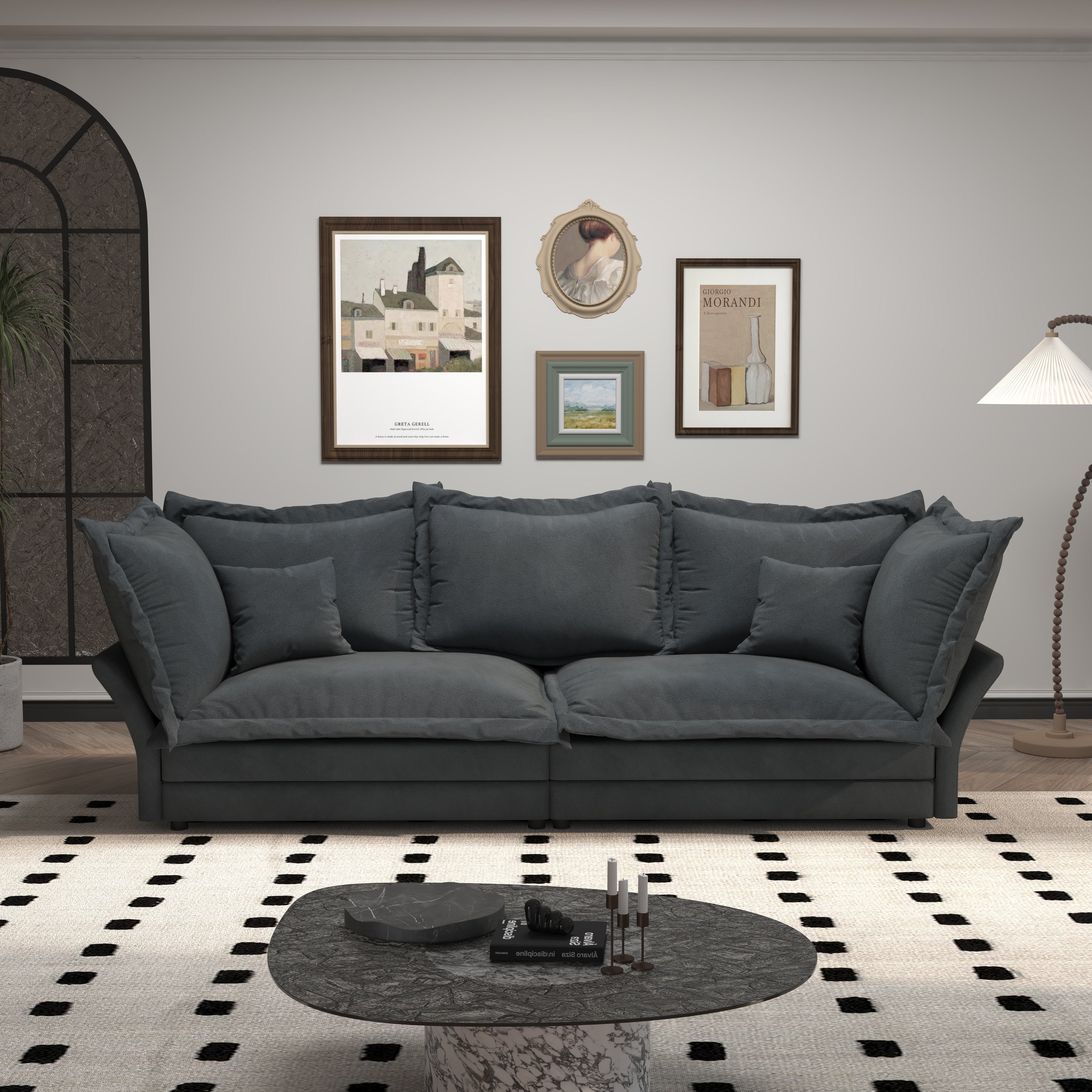 90.55 Modern Deep Seat Sofa Couches with Multiple Large Soft Pillows