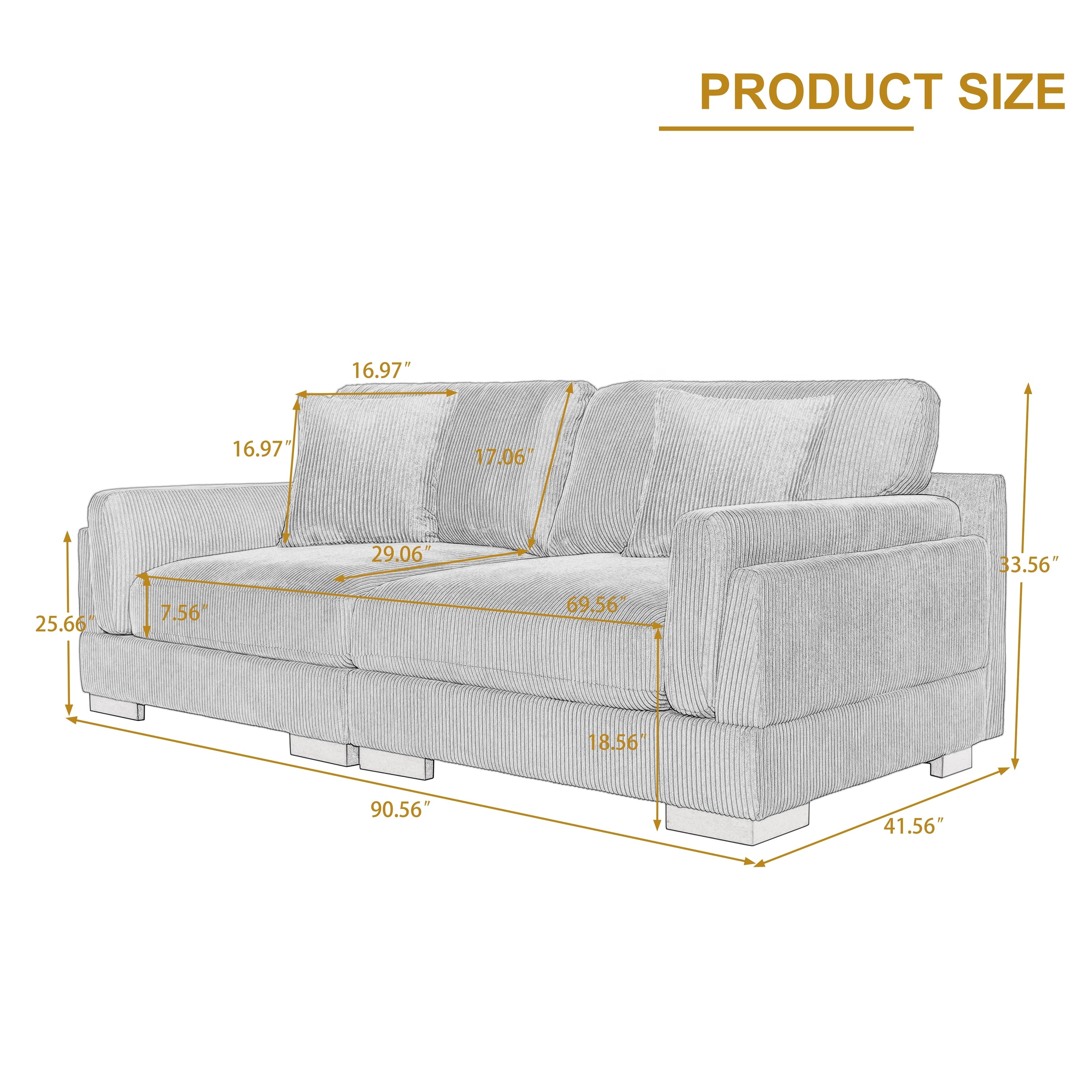 90 Loveseat Sofa Modern and Cozy Corduroy Couch