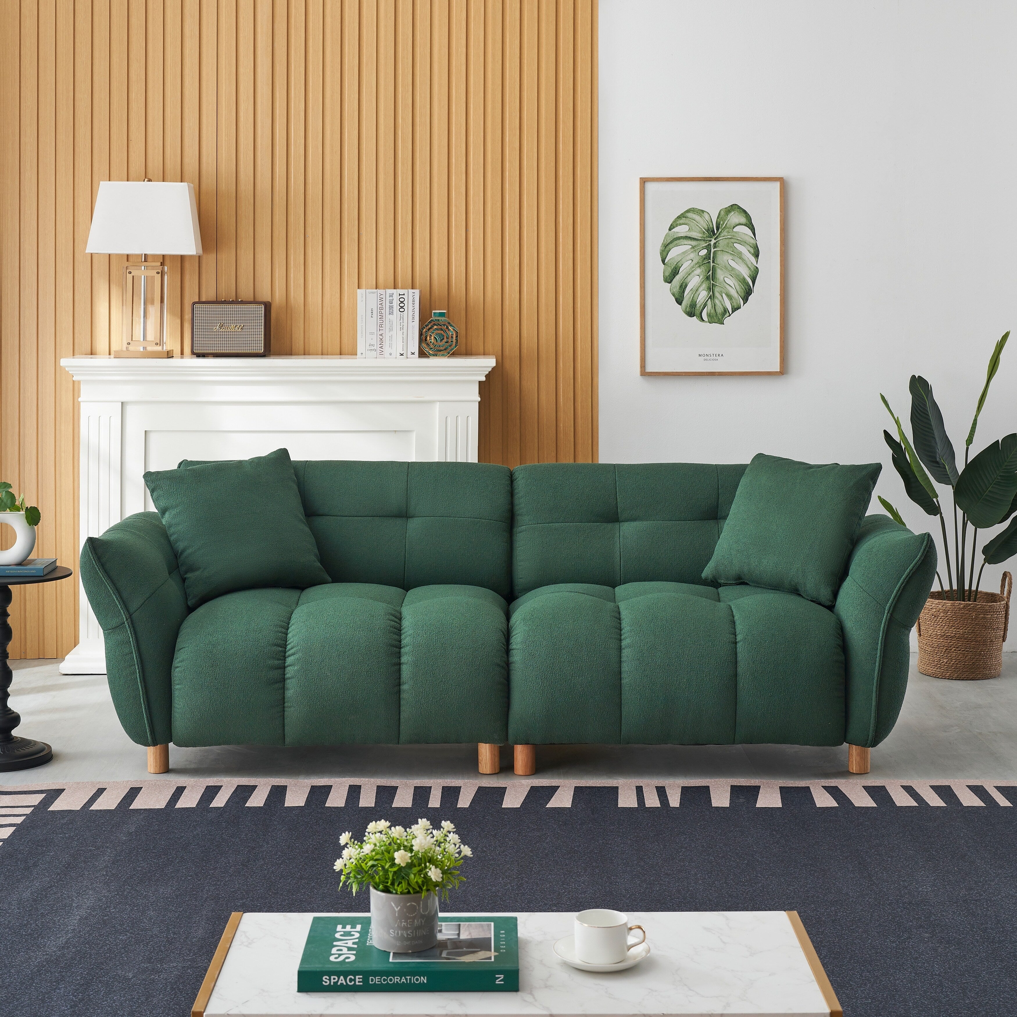 93.70 Inches Long, Teddy Sofa Fabric,With Two Matching Pillows And Three Spacious And Comfortable Seats
