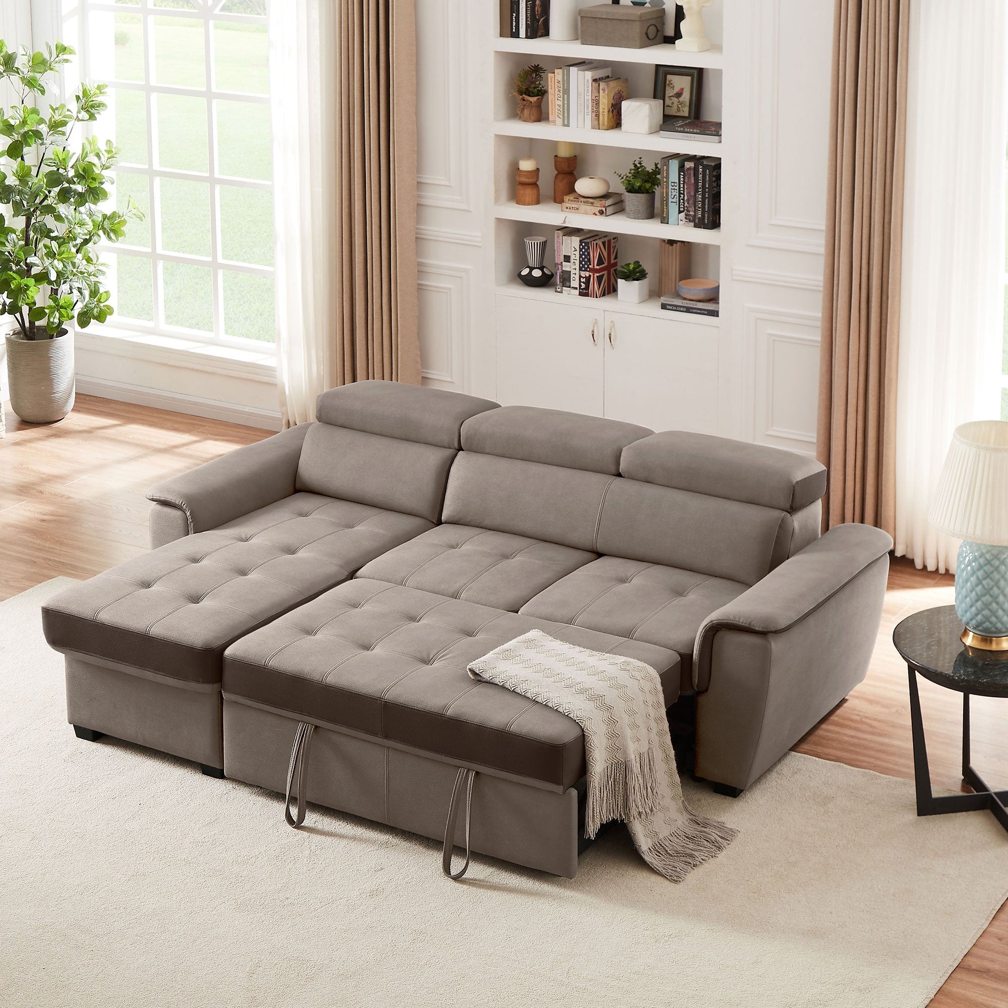 96 Wide Sleeper Sofa Chaise Reversible with Pull-Out Bed