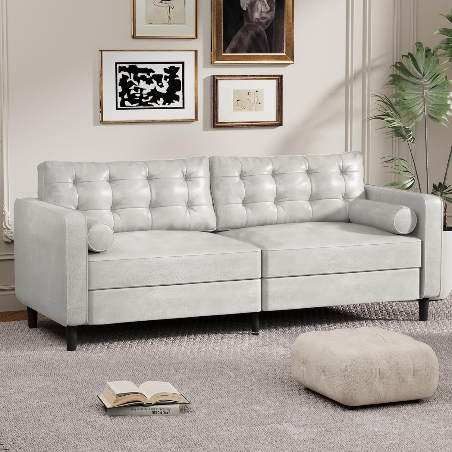 AECOJOY 84.2 Mid Century Modern Sofa with 2 Bolster Pillows