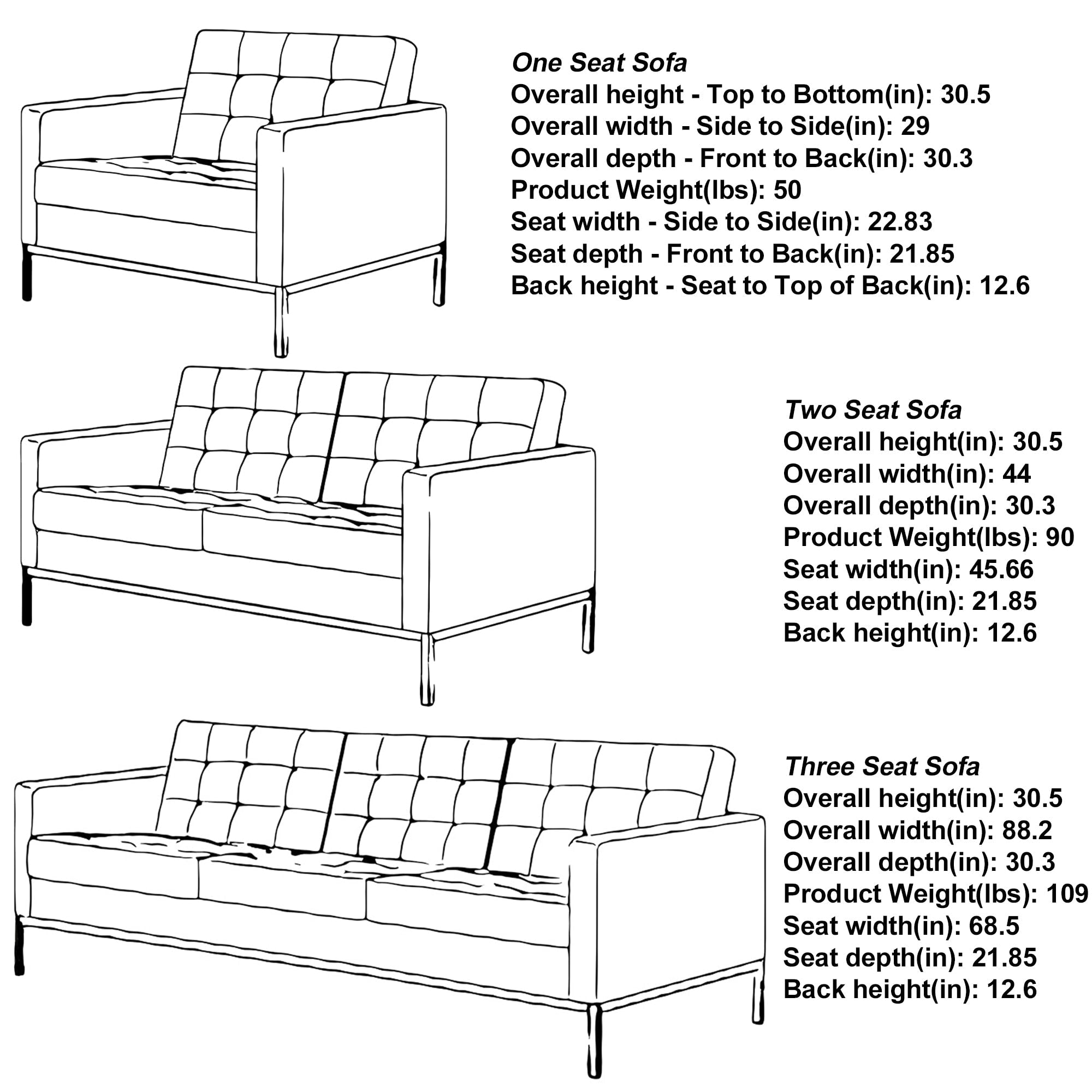 Black Leatherite Nailheads Florence 33''-83''W Multi-seat Sofa
