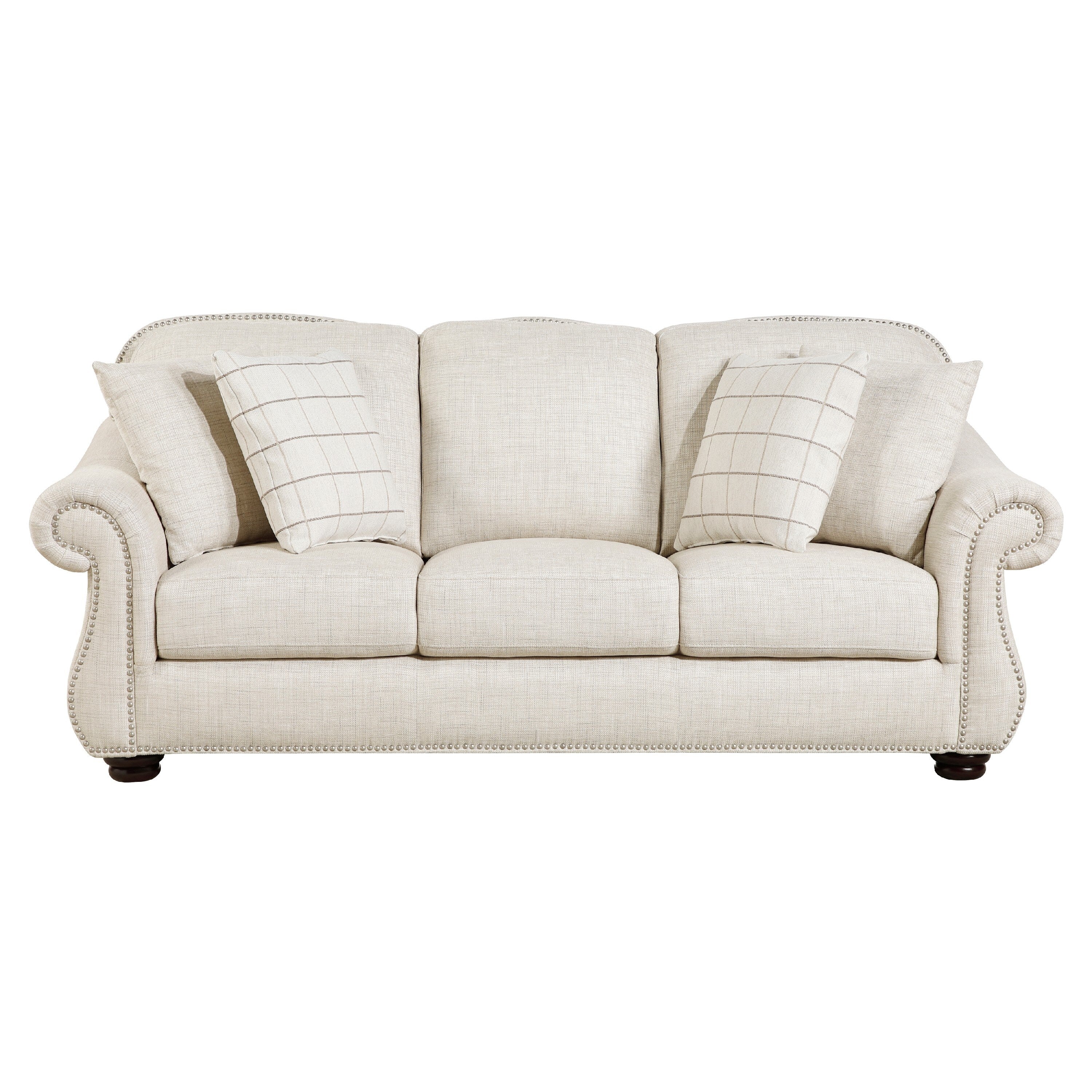 Boro Sofa with 4 Accent Pillows 85 Inch, Plush Beige Fabric