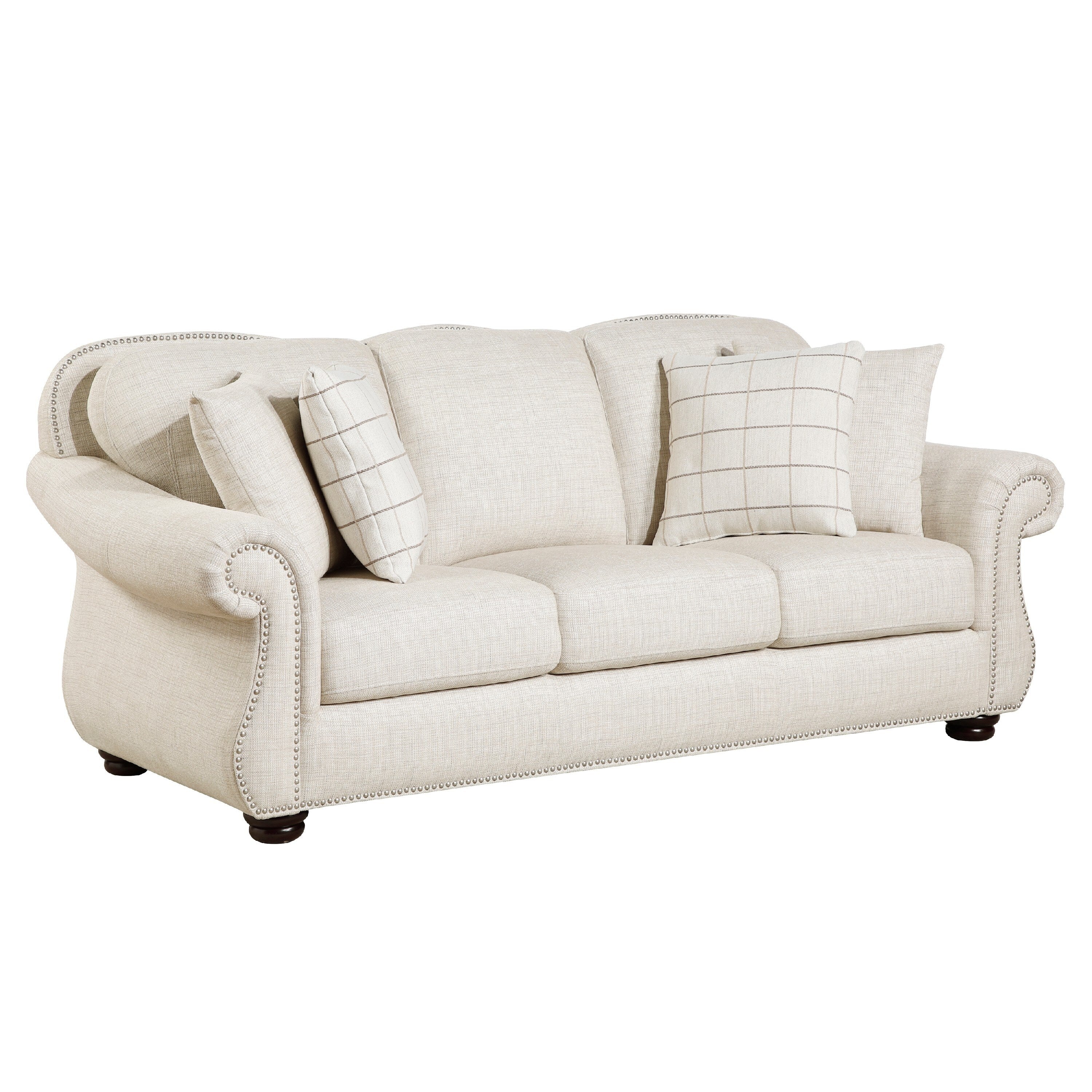 Boro Sofa with 4 Accent Pillows 85 Inch, Plush Beige Fabric