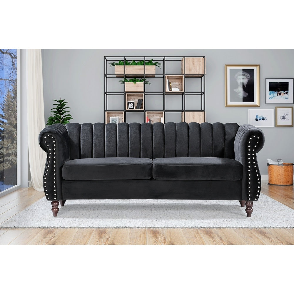 Charlot Velvet Chesterfield Rolled Arm Sofa