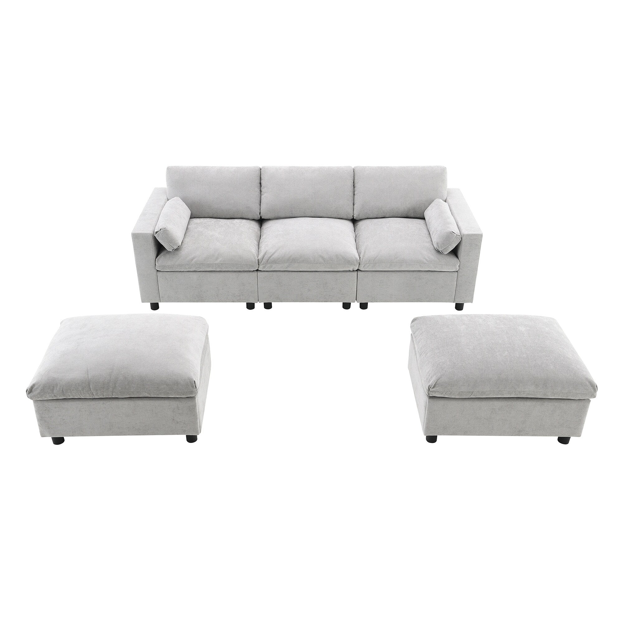 Chenille Modular Sectional Sofa With Storage Pockets, 5 Seat U Shaped Couch Set With Pillows,Cloud Sofa With 2 Movable Ottoman