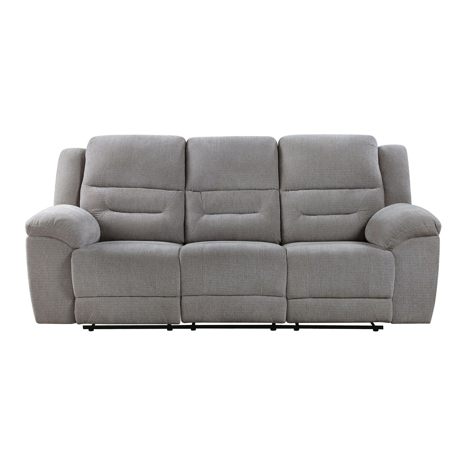 Chenille Upholstered Manual Reclining Sofa with Pillow-top Arm in Grey