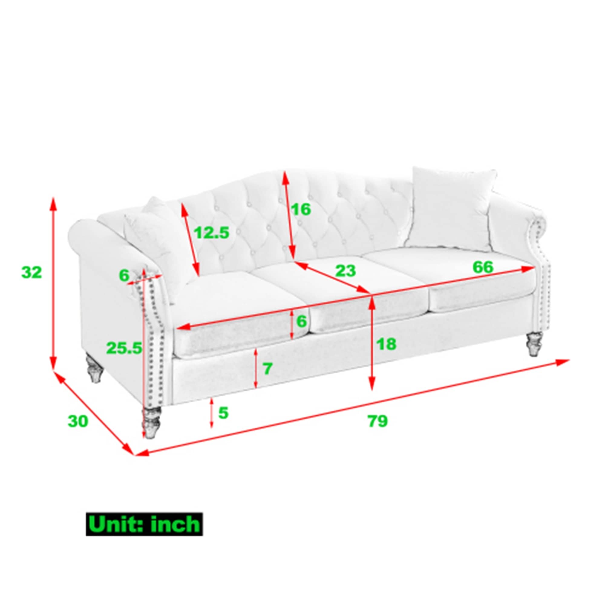 Chesterfield 3-Seater Upholstered Tufted Sofa with Rolled Arms and Nailhead