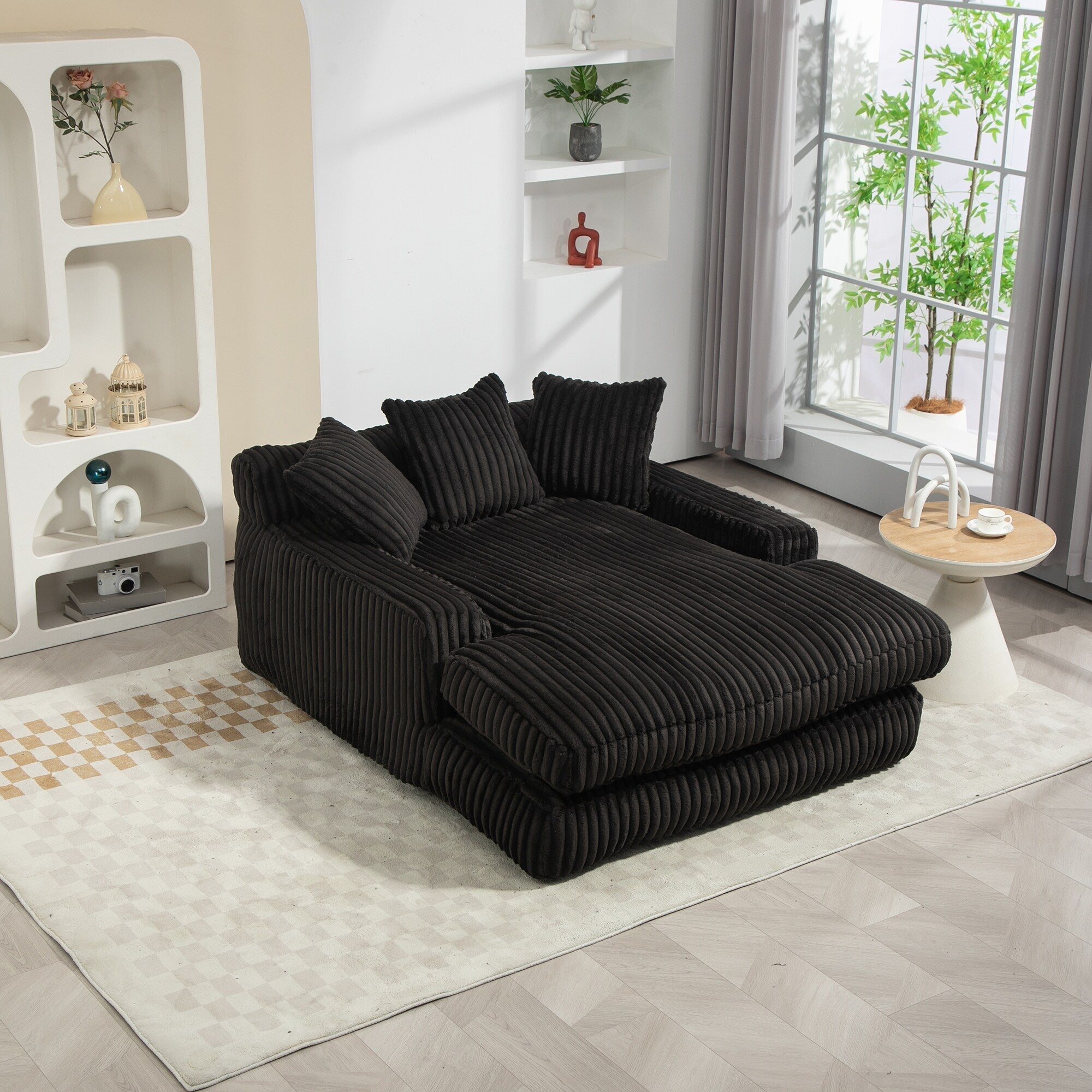 Corduroy Sleeper Sofa with High-Elastic Sponge Cushioning, No-Install Couch for Living Room