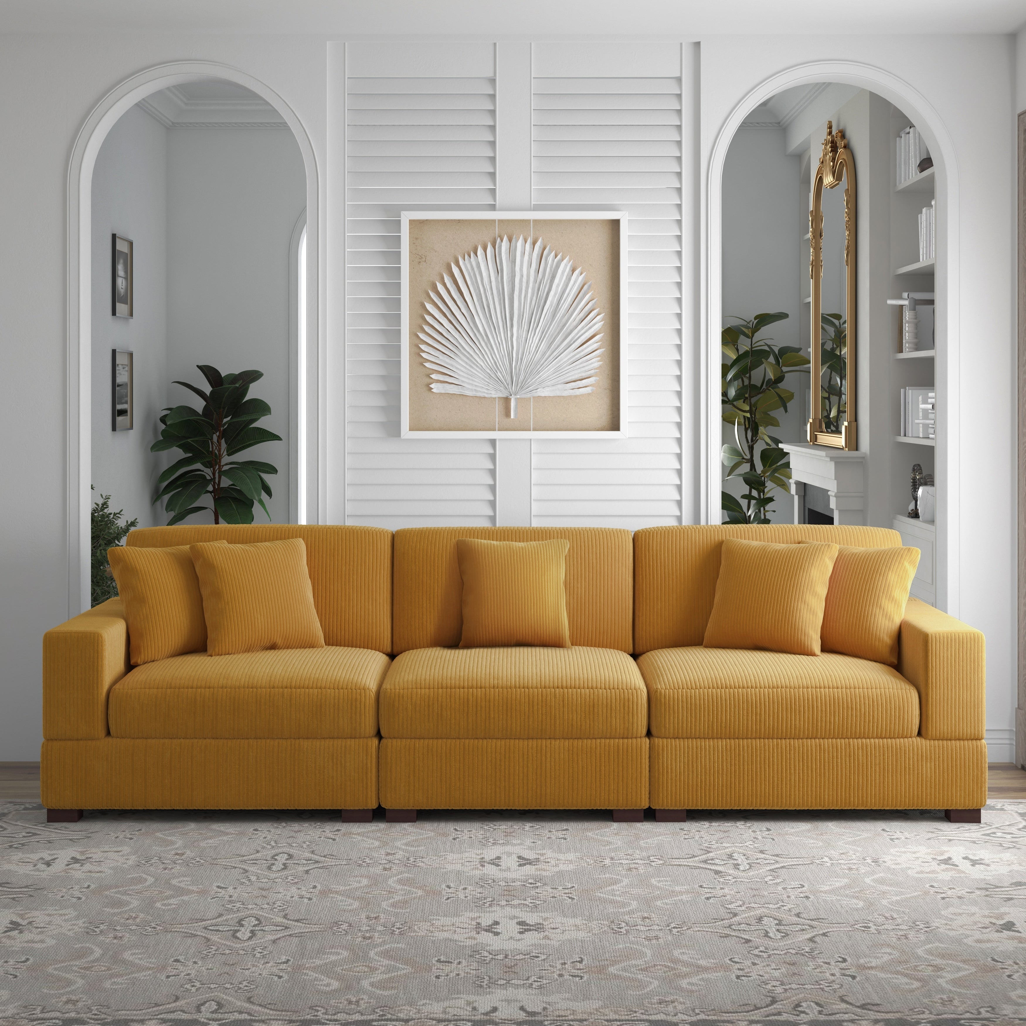 Corduroy Couch Modular Sectional Sofa with Pillows