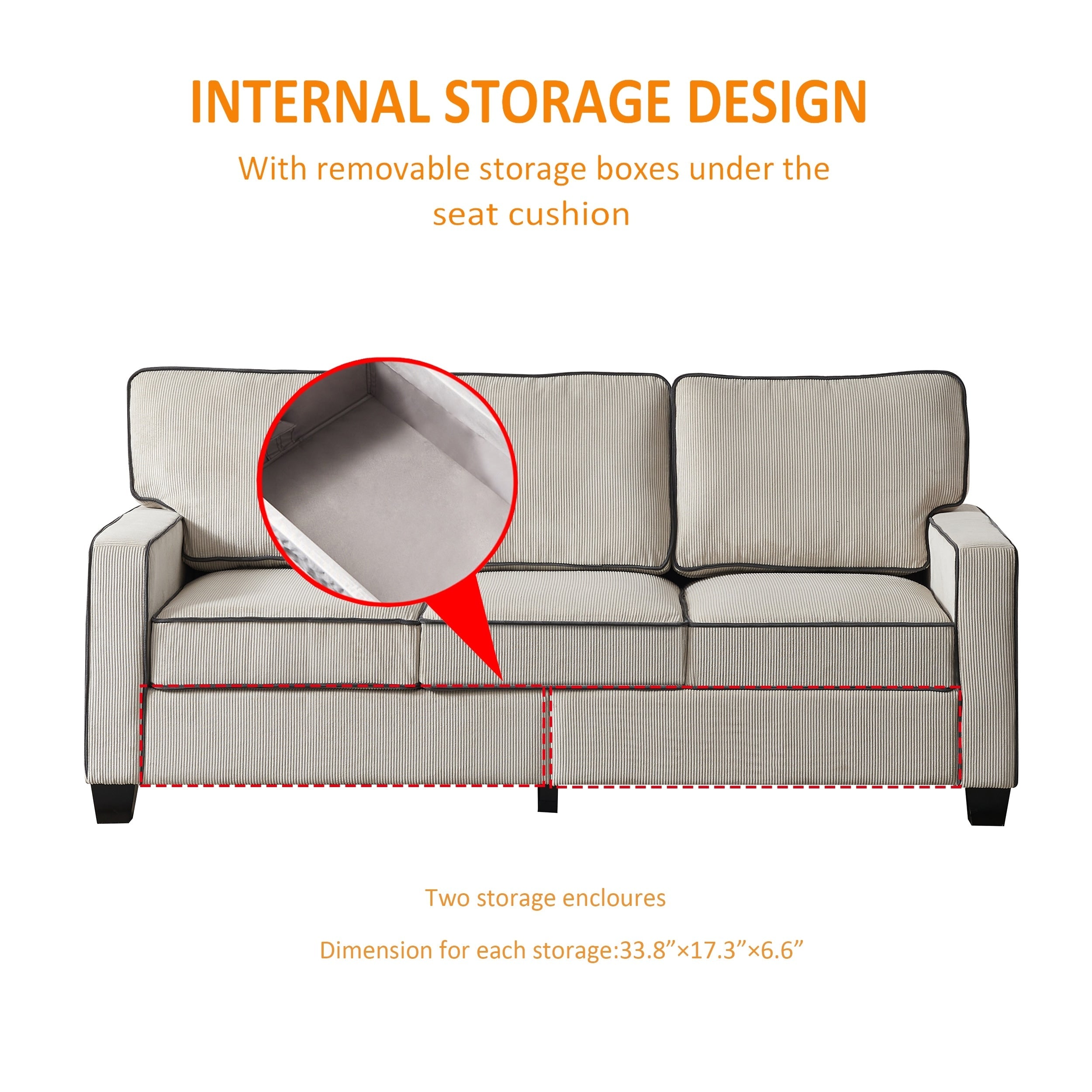 Corduroy Sofa with Removable Storage - Modern Living Spaces