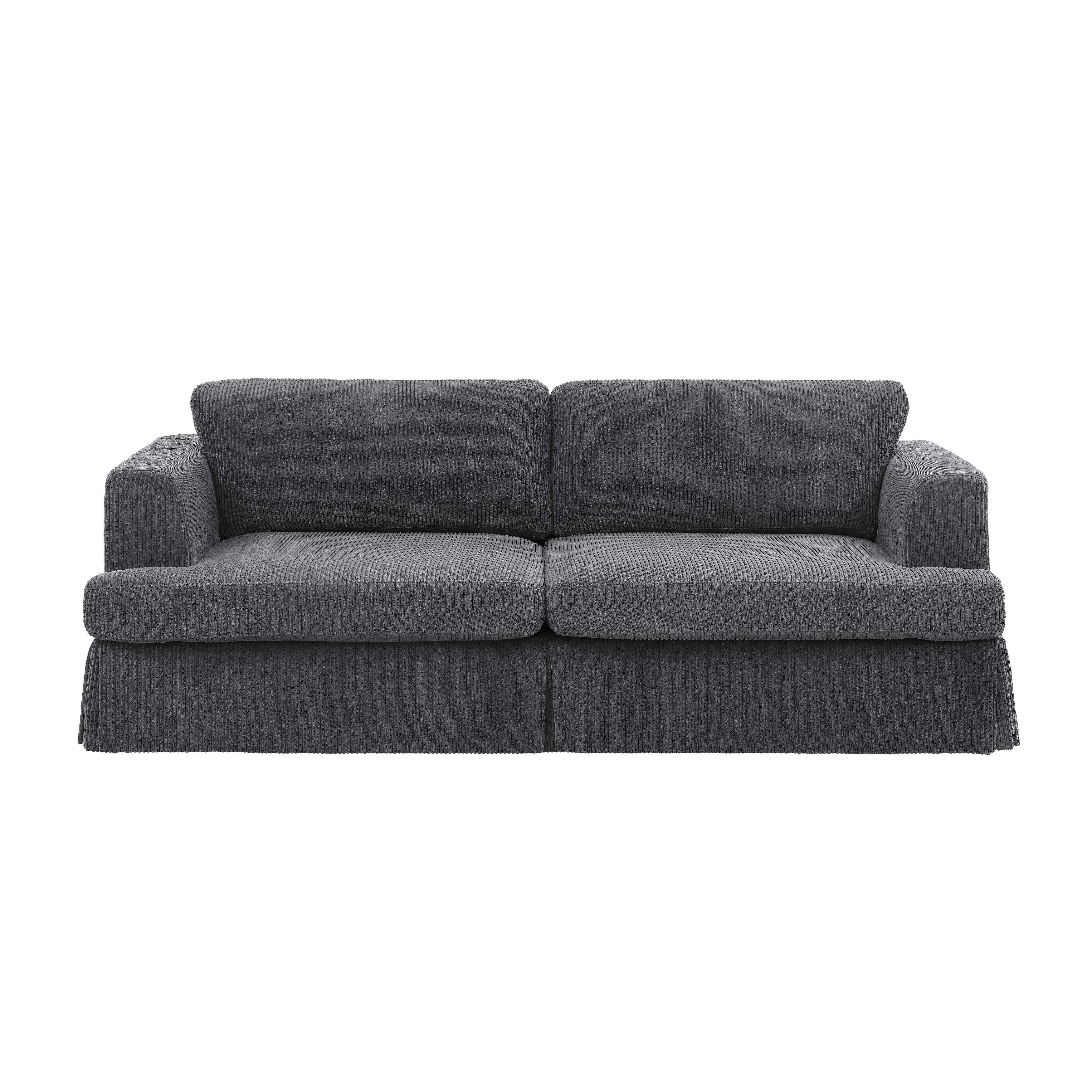 Corduroy Upholstered Skirted Sofa - 39 D x 84.5 W x 33 H