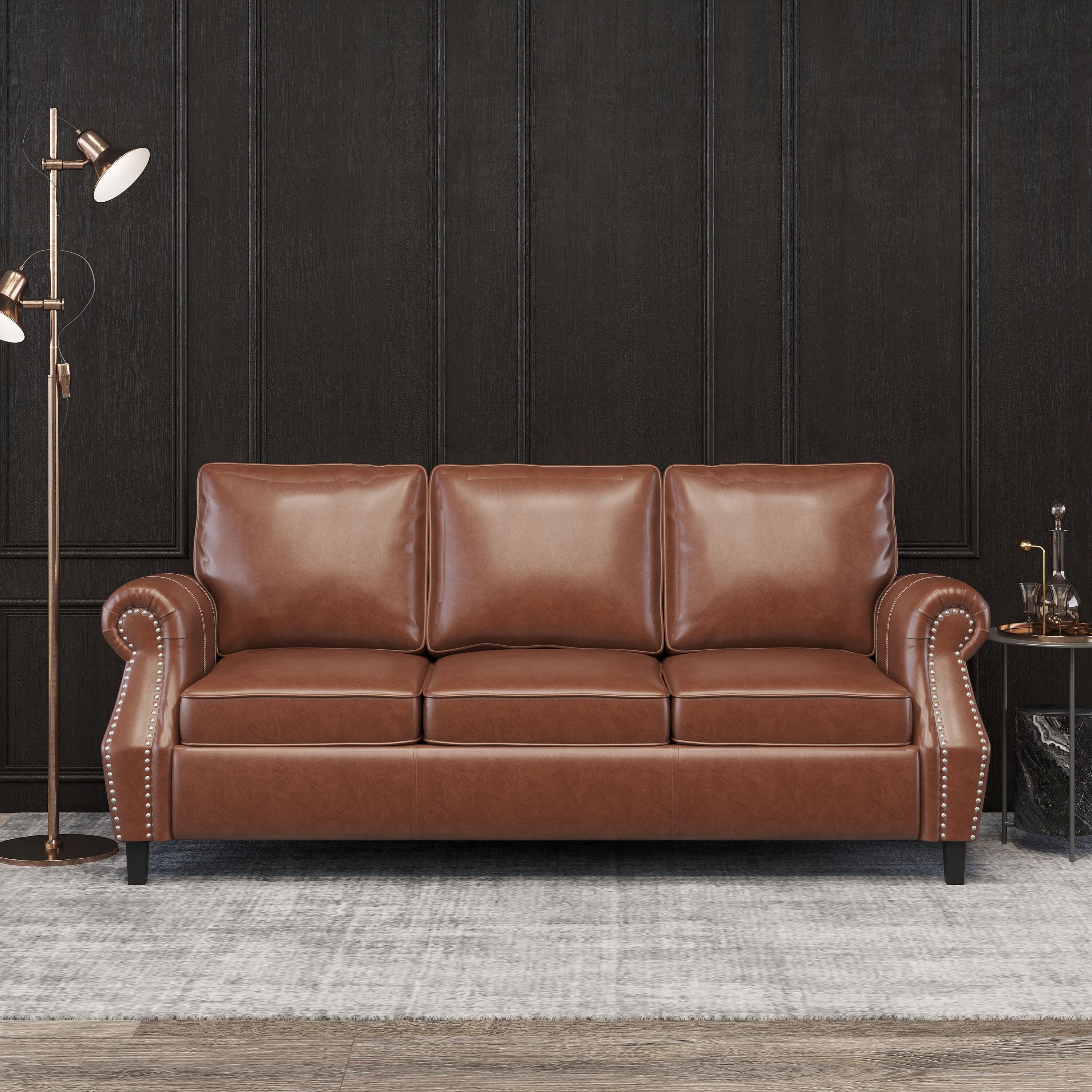 Dowd Faux Leather 3 Seater Sofa with Nailhead Trim by Christopher Knight Home