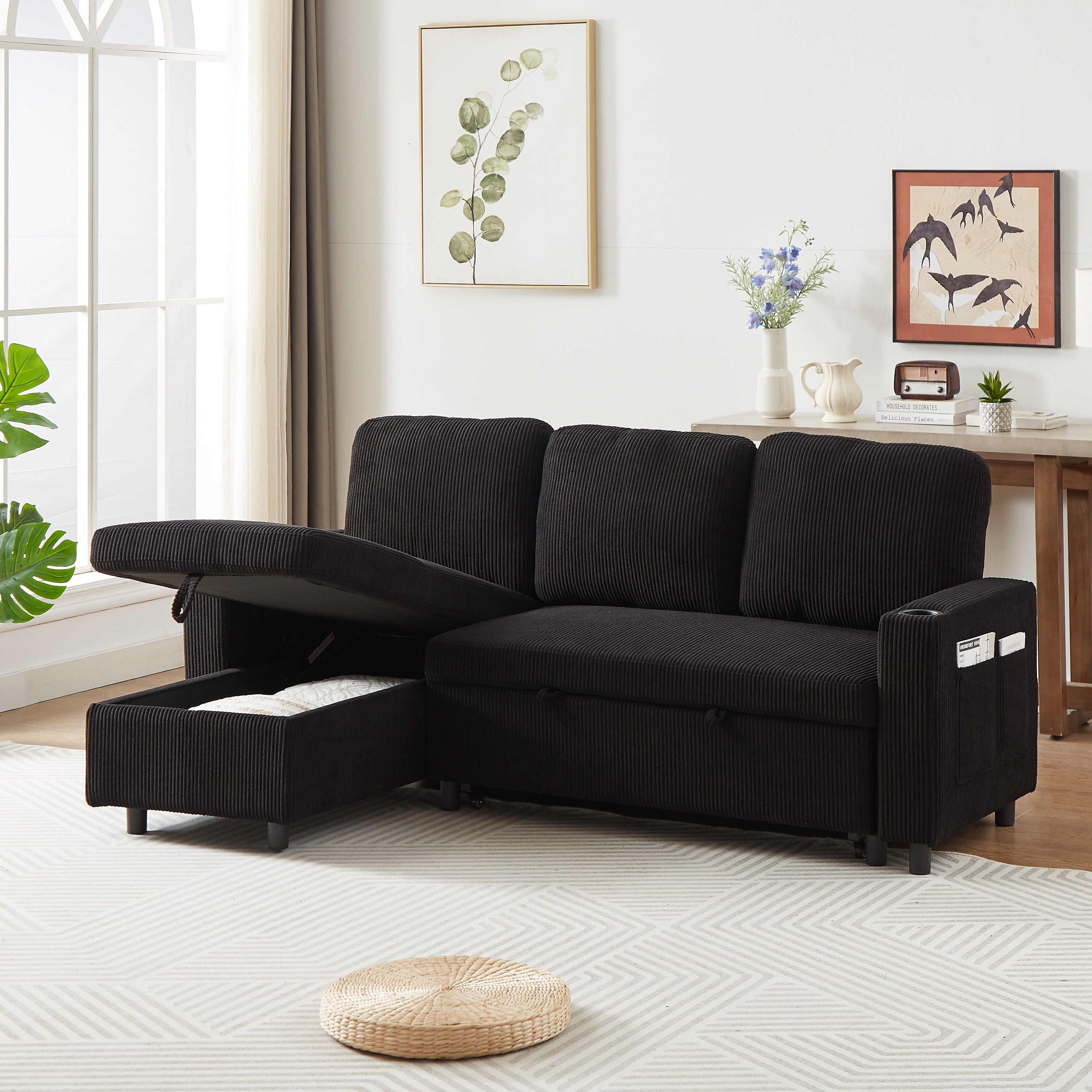FX 78.8 Reversible Sleeper Combo Sofa with Pullout Bed, Comfortable Linen L-Shaped Combo Sofa Sofa Bed, Living Room Furniture S