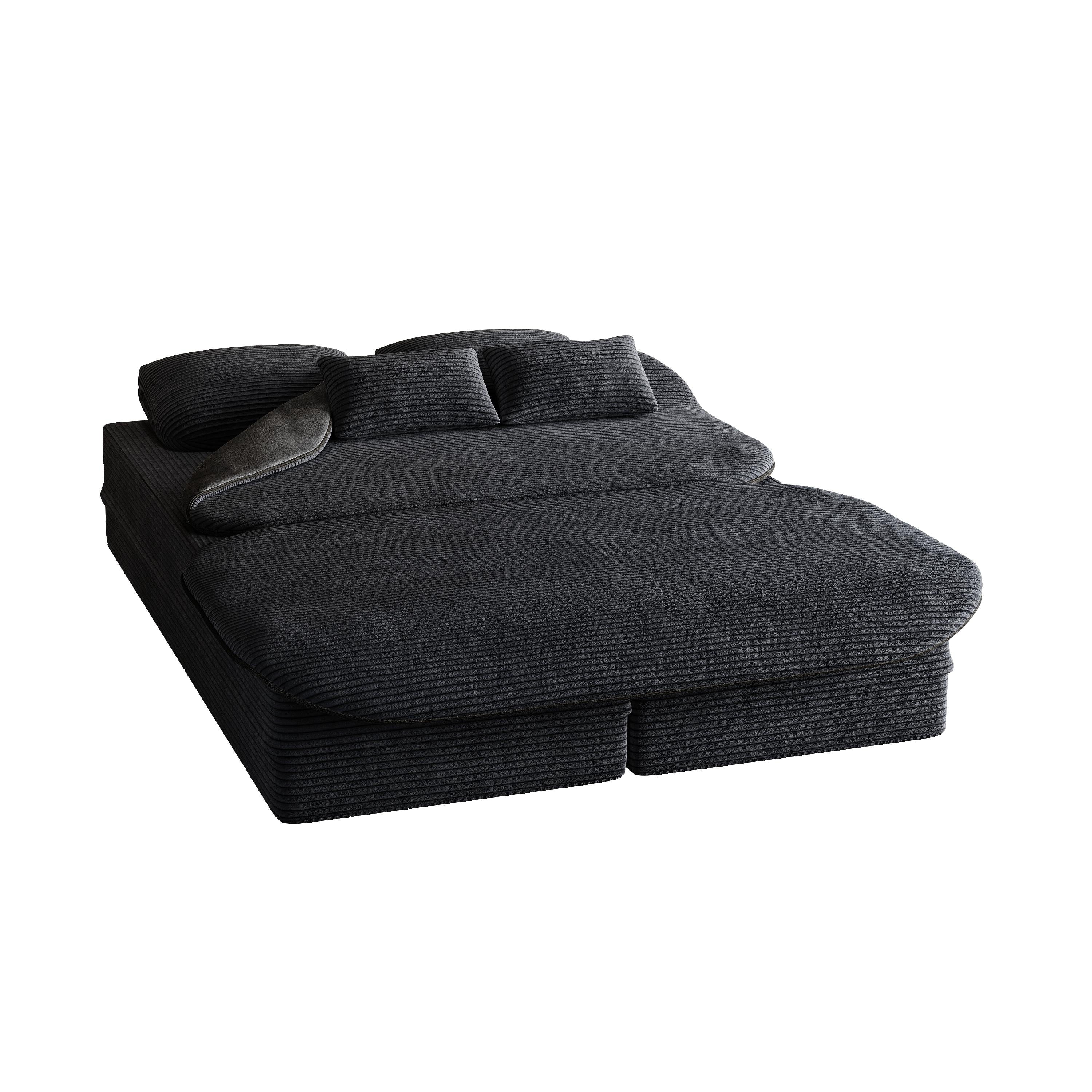 GDFStudio - Lysander Corduroy Foldable Sleeper Sofa Bed with Multi Functional Blanket