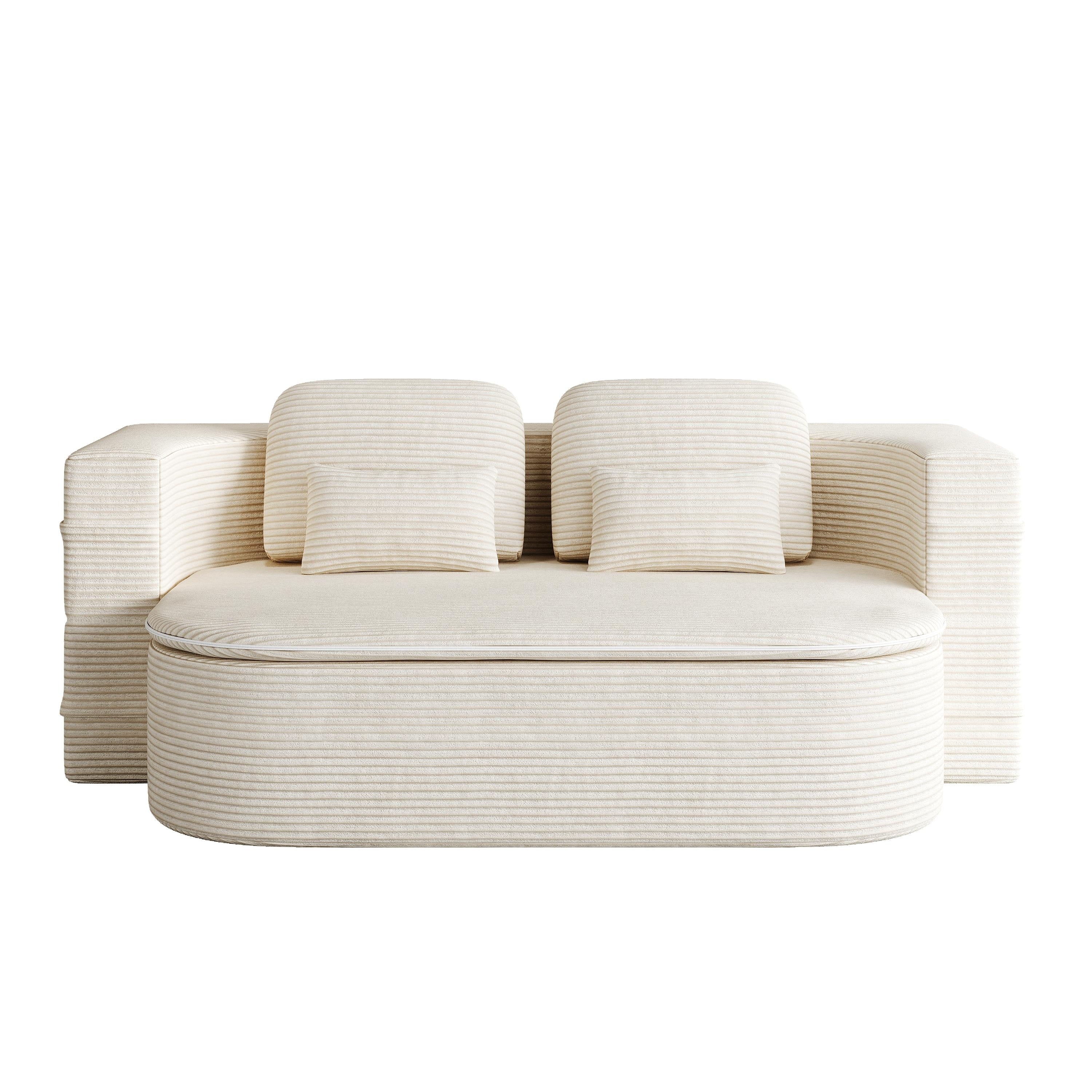 GDFStudio - Lysander Corduroy Foldable Sleeper Sofa Bed with Multi Functional Blanket