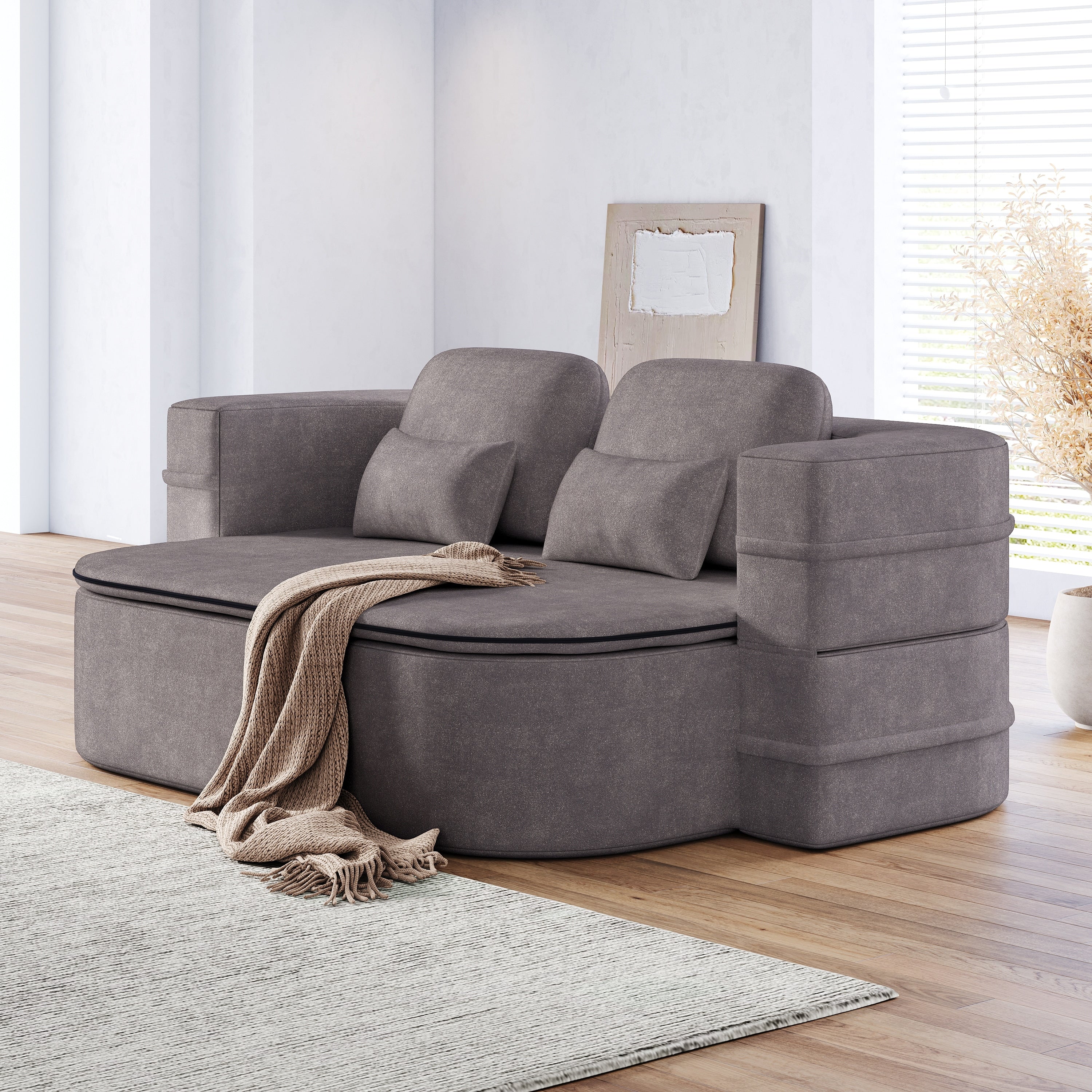 GDFStudio - Willoughby Chenille Foldable Sleeper Sofa Bed with Multi Functional Blanket