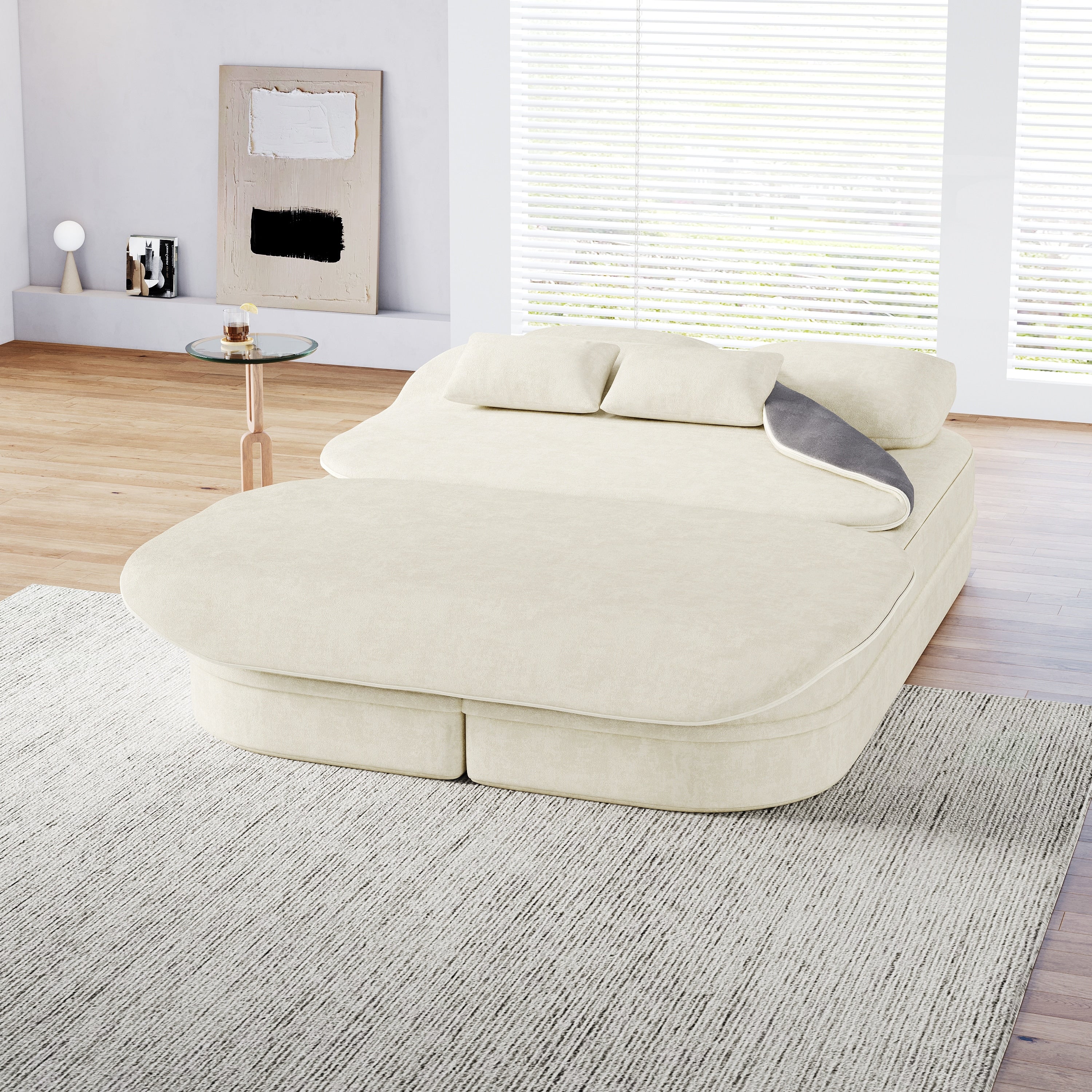 GDFStudio - Willoughby Chenille Foldable Sleeper Sofa Bed with Multi Functional Blanket