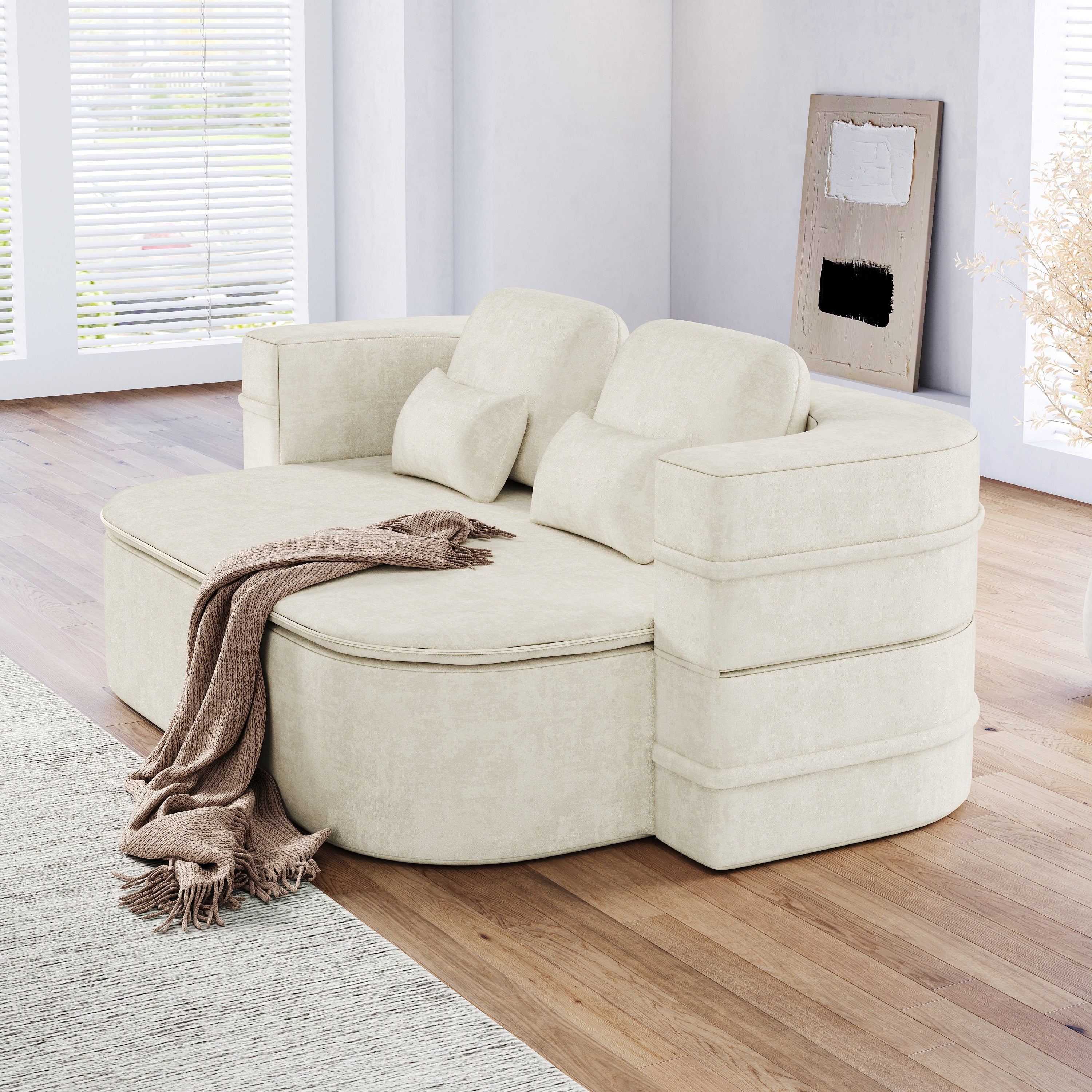 GDFStudio - Willoughby Chenille Foldable Sleeper Sofa Bed with Multi Functional Blanket