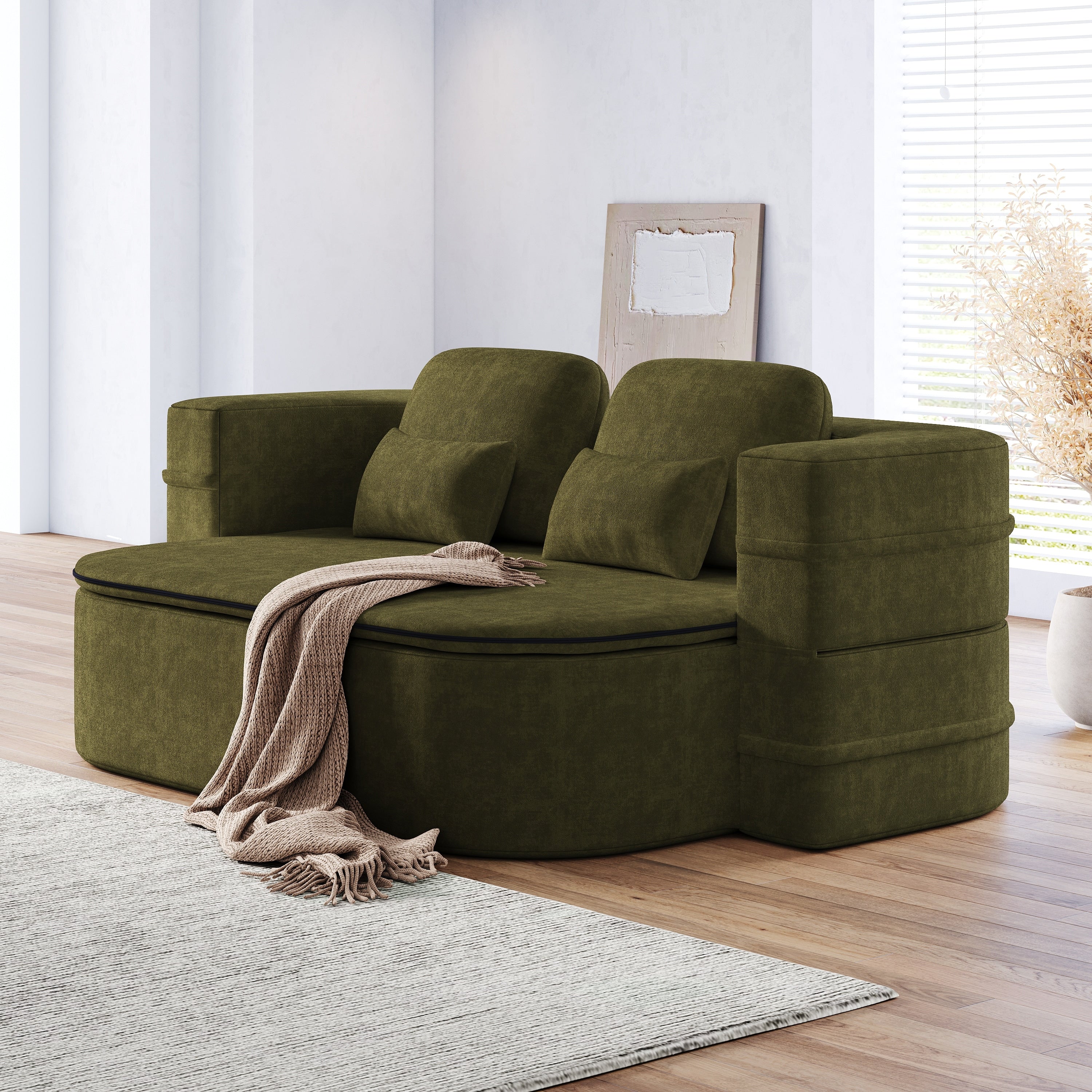 GDFStudio - Willoughby Chenille Foldable Sleeper Sofa Bed with Multi Functional Blanket