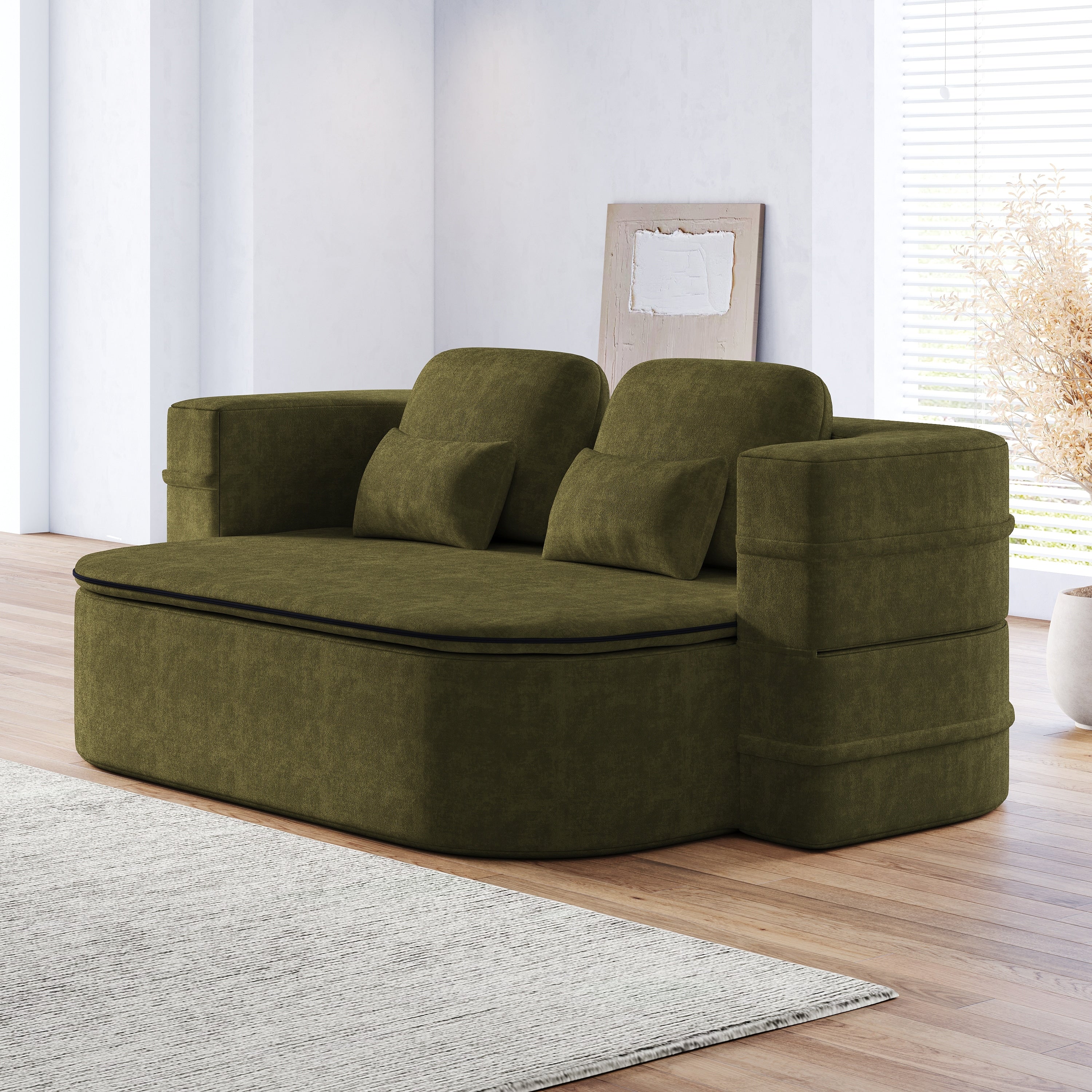 GDFStudio - Willoughby Chenille Foldable Sleeper Sofa Bed with Multi Functional Blanket