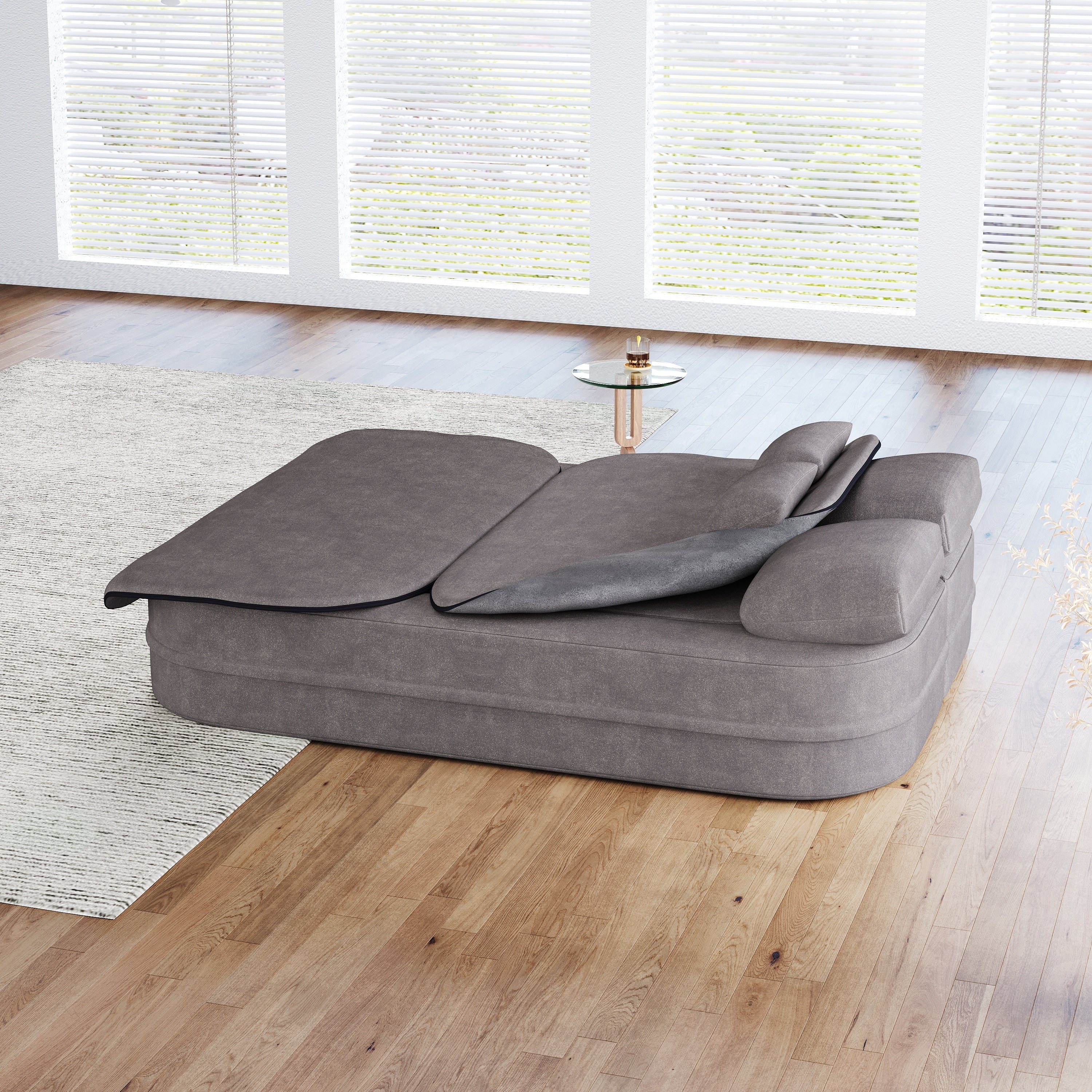 GDFStudio - Willoughby Chenille Foldable Sleeper Sofa Bed with Multi Functional Blanket