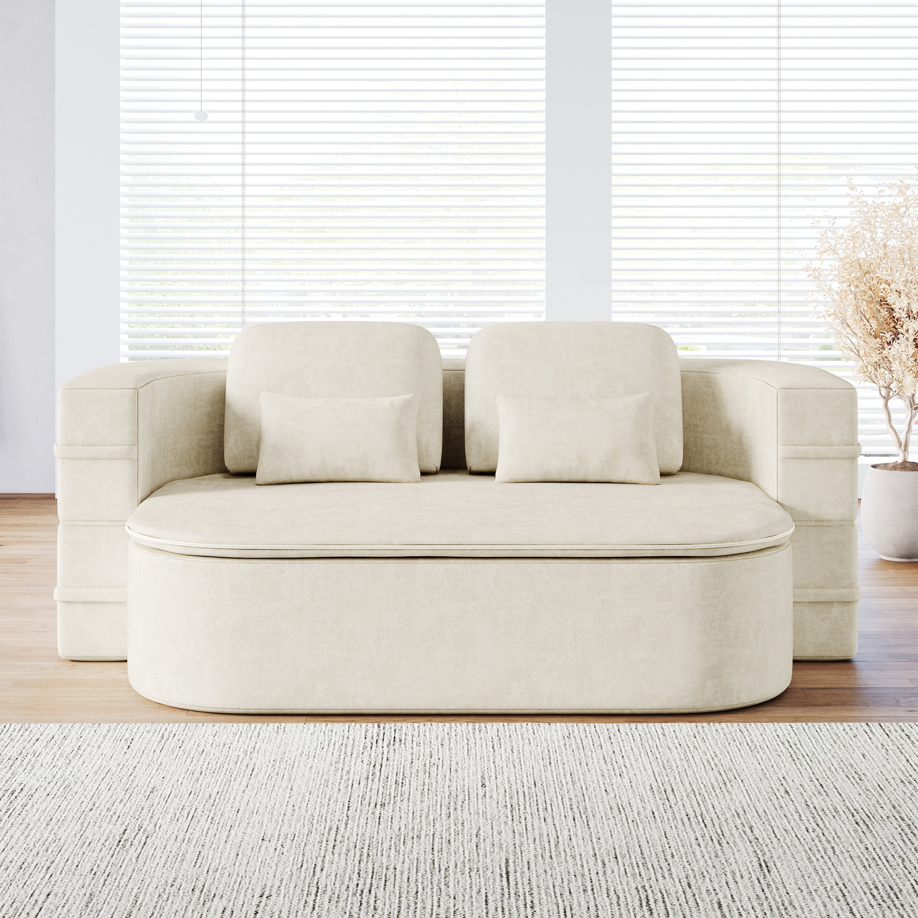 GDFStudio - Willoughby Chenille Foldable Sleeper Sofa Bed with Multi Functional Blanket