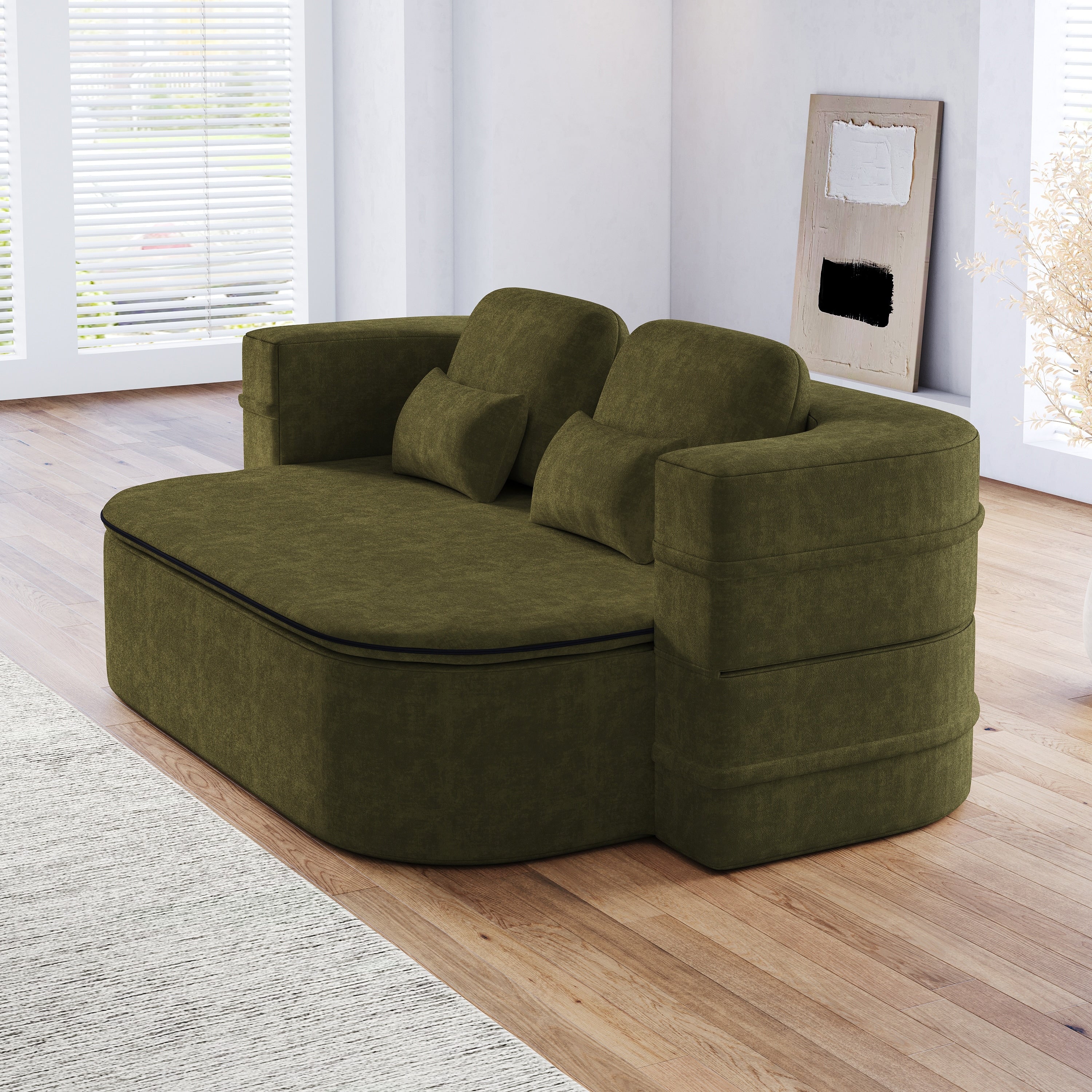 GDFStudio - Willoughby Chenille Foldable Sleeper Sofa Bed with Multi Functional Blanket
