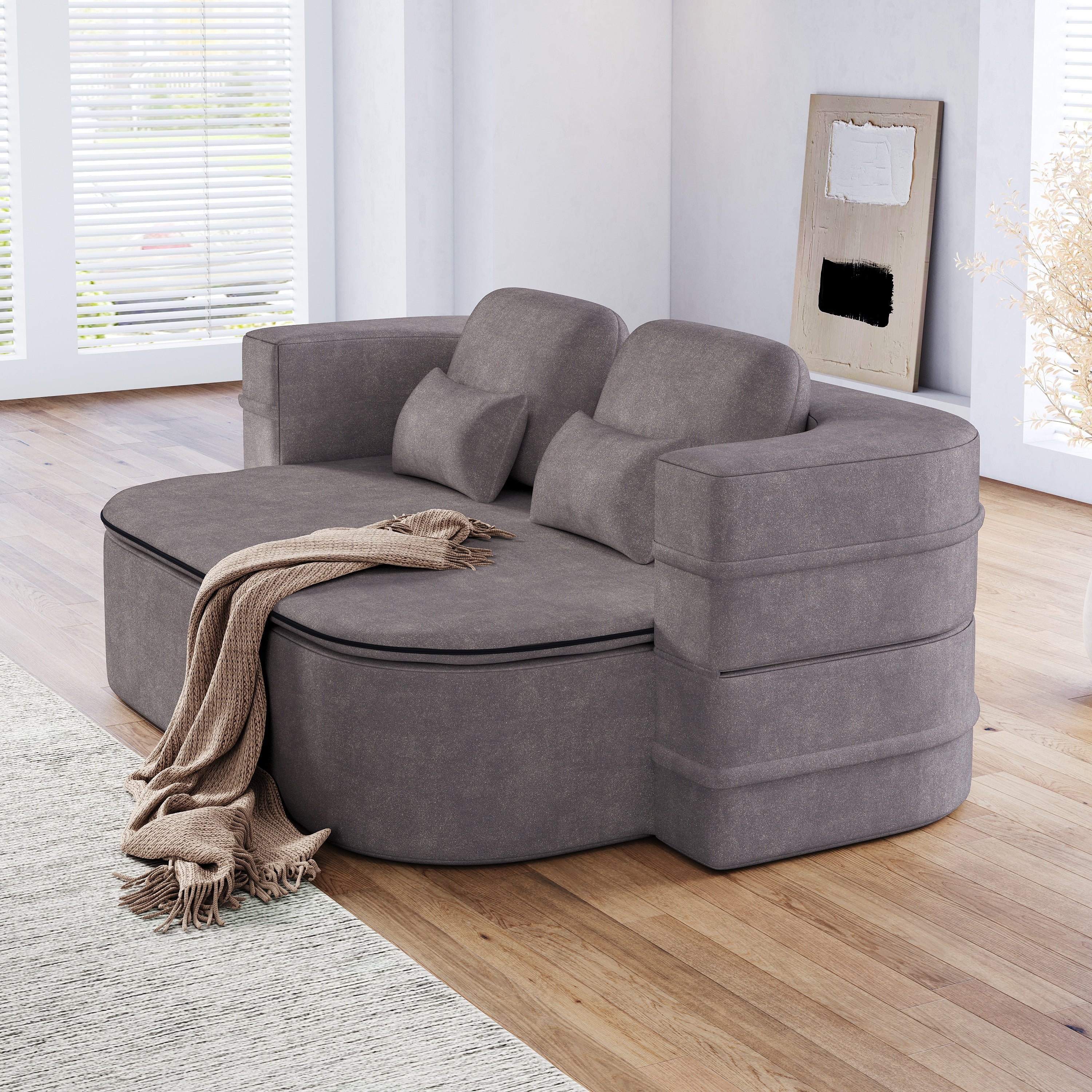 GDFStudio - Willoughby Chenille Foldable Sleeper Sofa Bed with Multi Functional Blanket