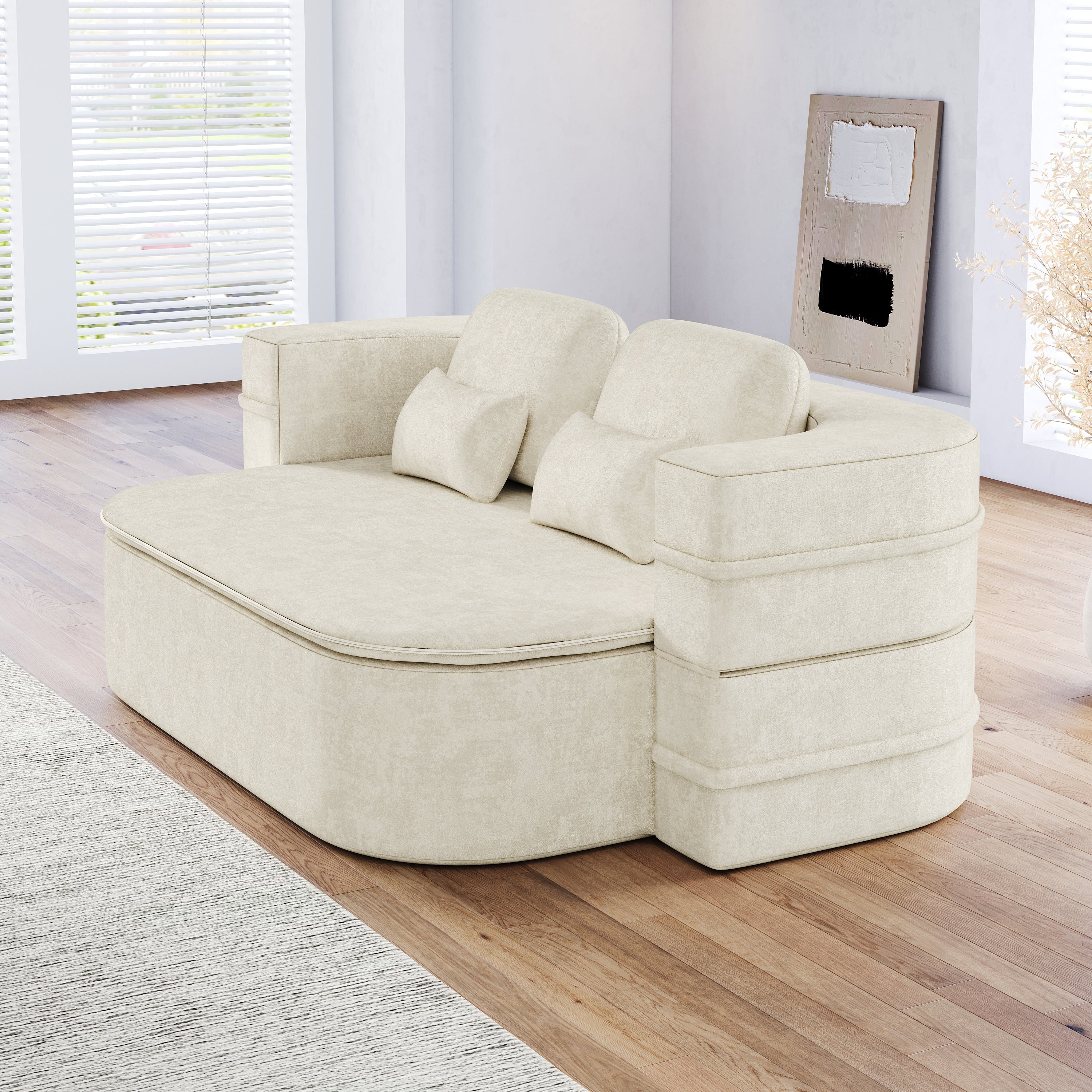 GDFStudio - Willoughby Chenille Foldable Sleeper Sofa Bed with Multi Functional Blanket