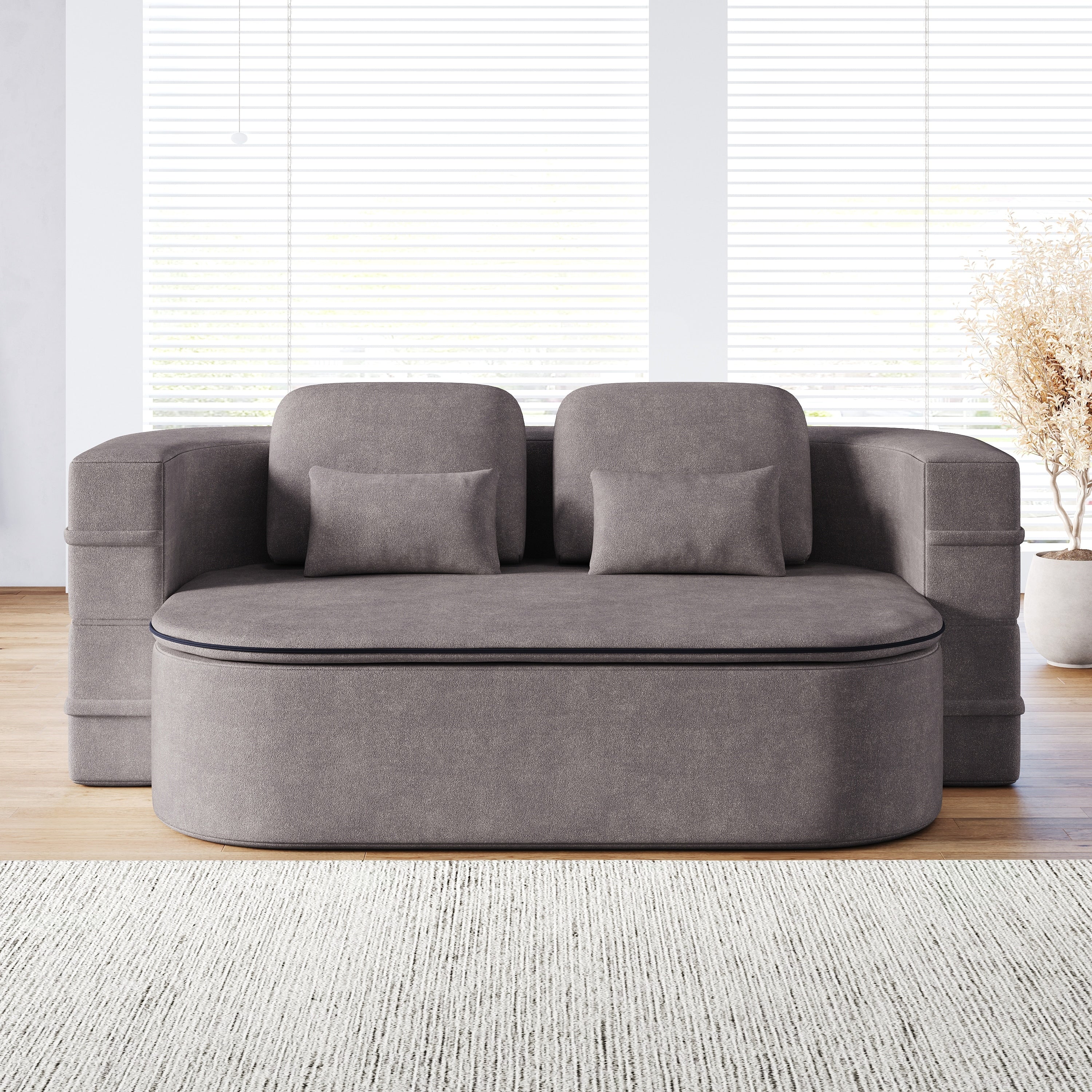 GDFStudio - Willoughby Chenille Foldable Sleeper Sofa Bed with Multi Functional Blanket