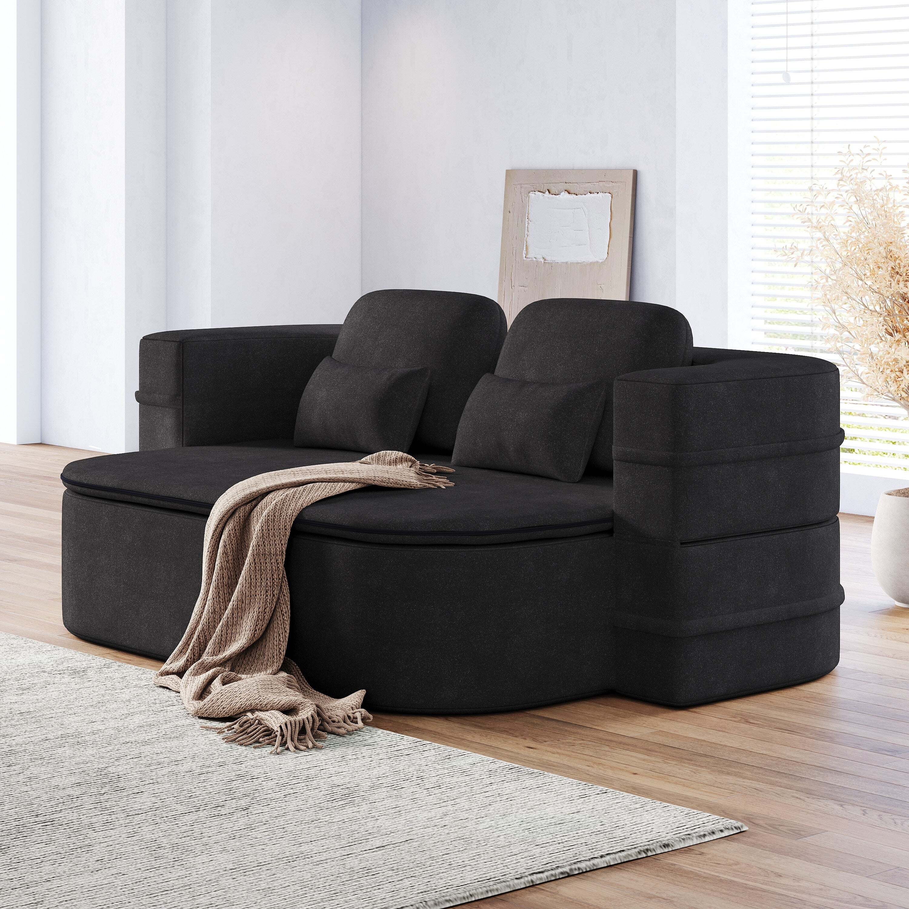 GDFStudio - Willoughby Chenille Foldable Sleeper Sofa Bed with Multi Functional Blanket