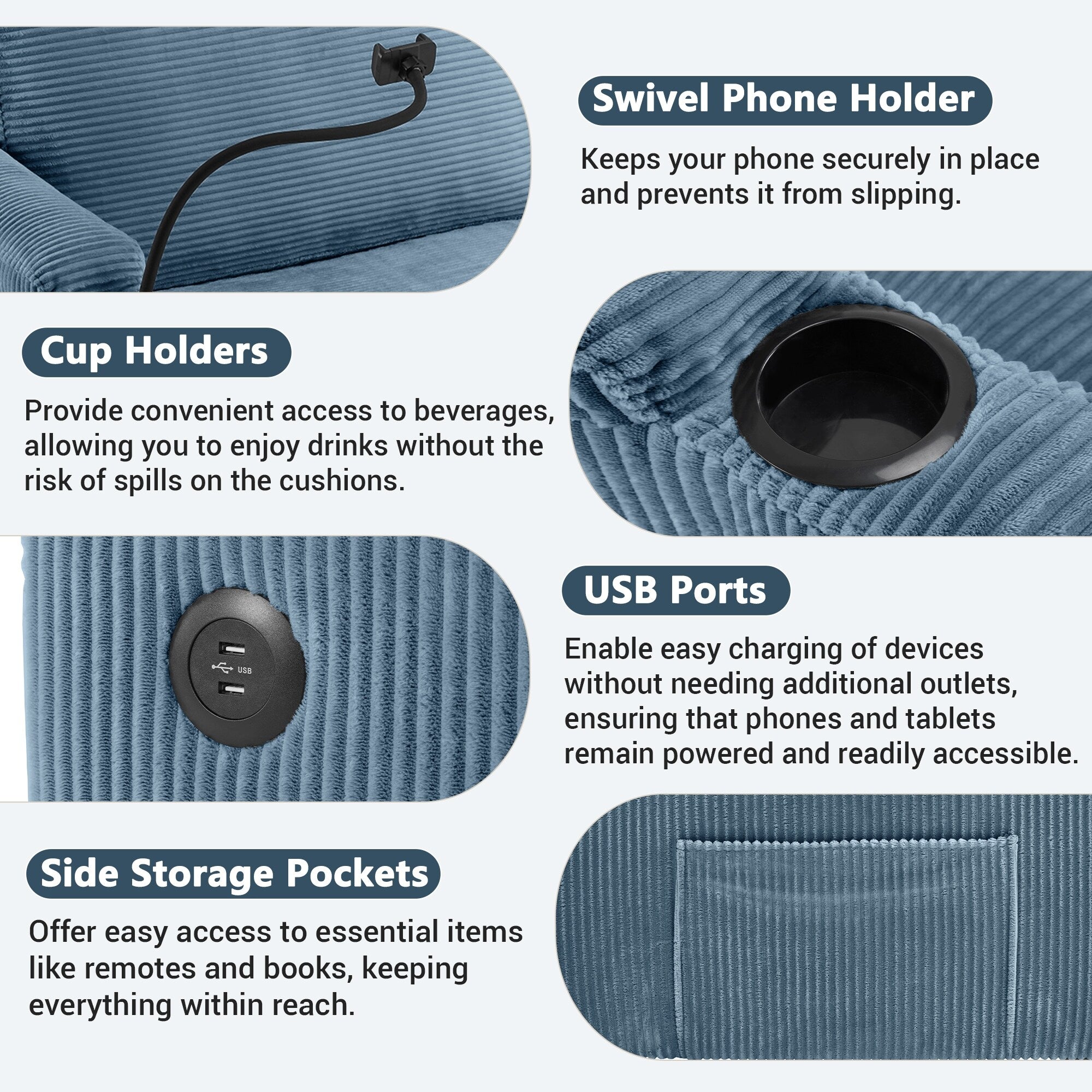 GDFStudio Emily Multifunctional Convertible Corduroy Sleeper Sofa for Small Spaces