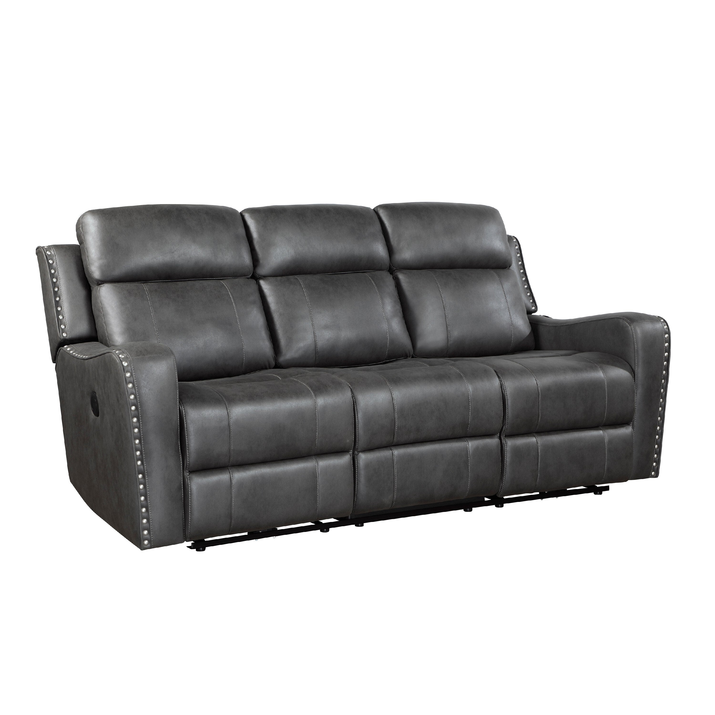 Gimo Power Recline Sofa, Dark Gray Microfiber, USB Ports, 82 Inch