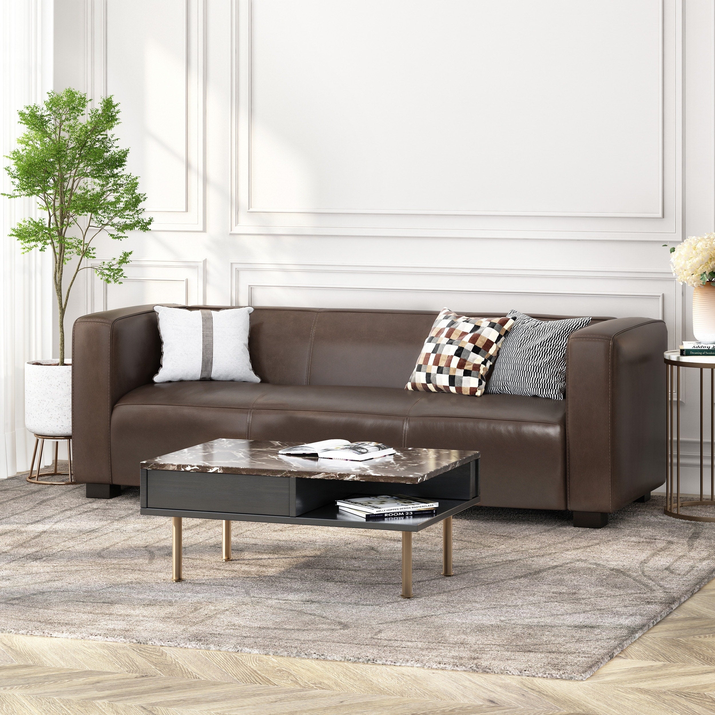 Goyette Faux Leather 3 Seater Sofa by Christopher Knight Home