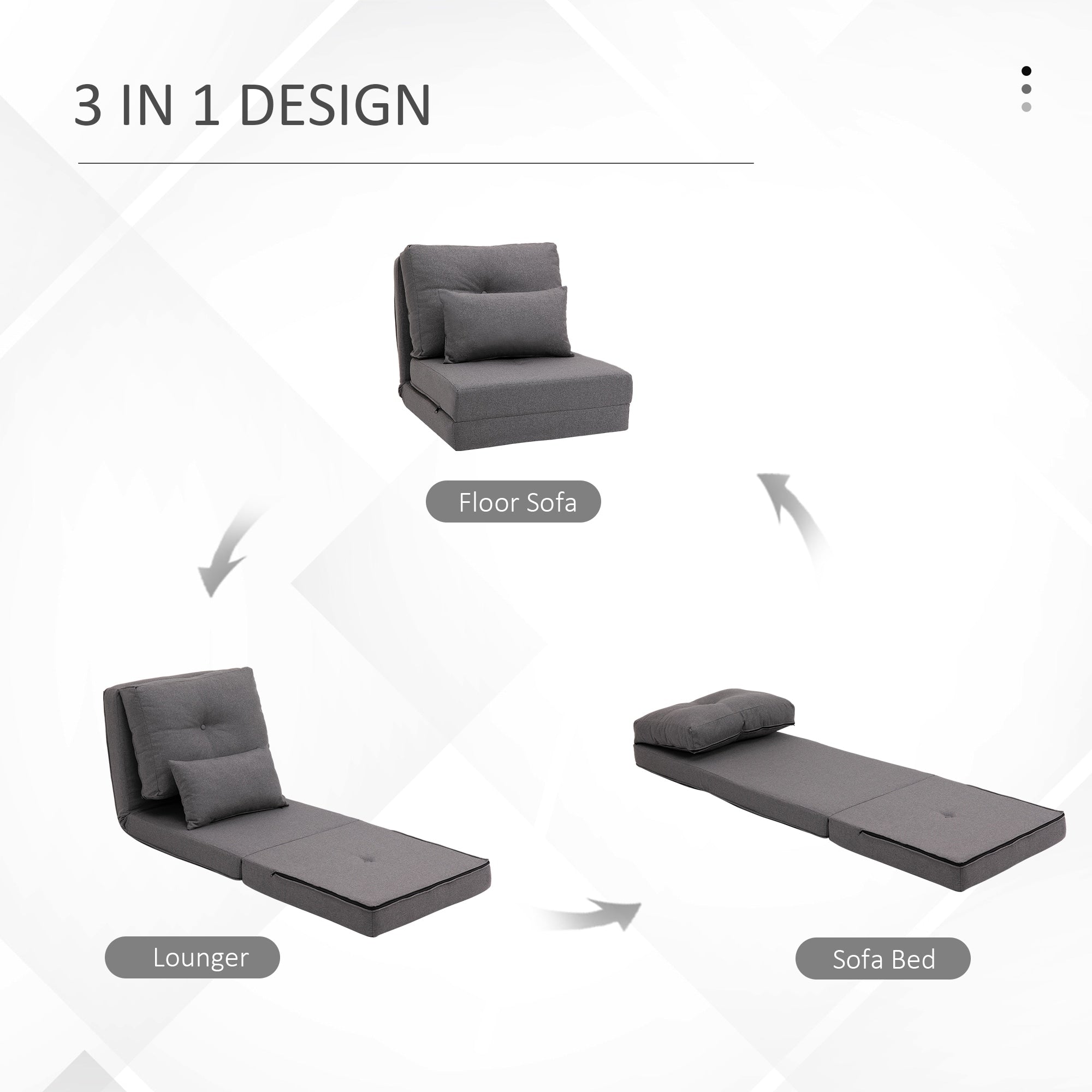 HOMCOM Convertible Flip Folding Upholstered Chair, Floor Lazy Sofa Bed