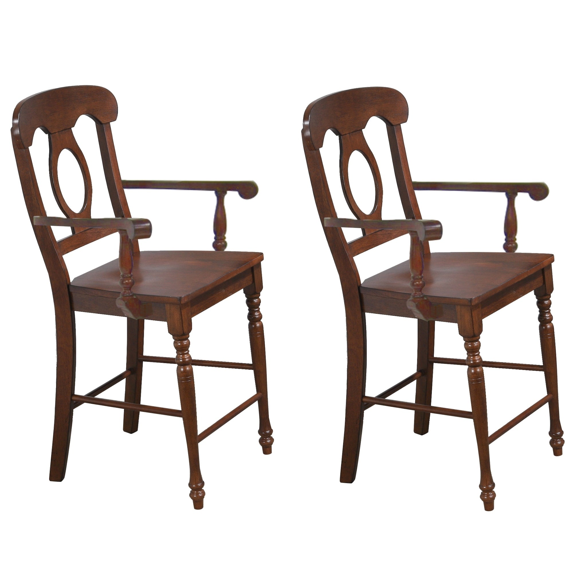High Back Wooden Bar Stools - 42.5 - Brown - Set of 2