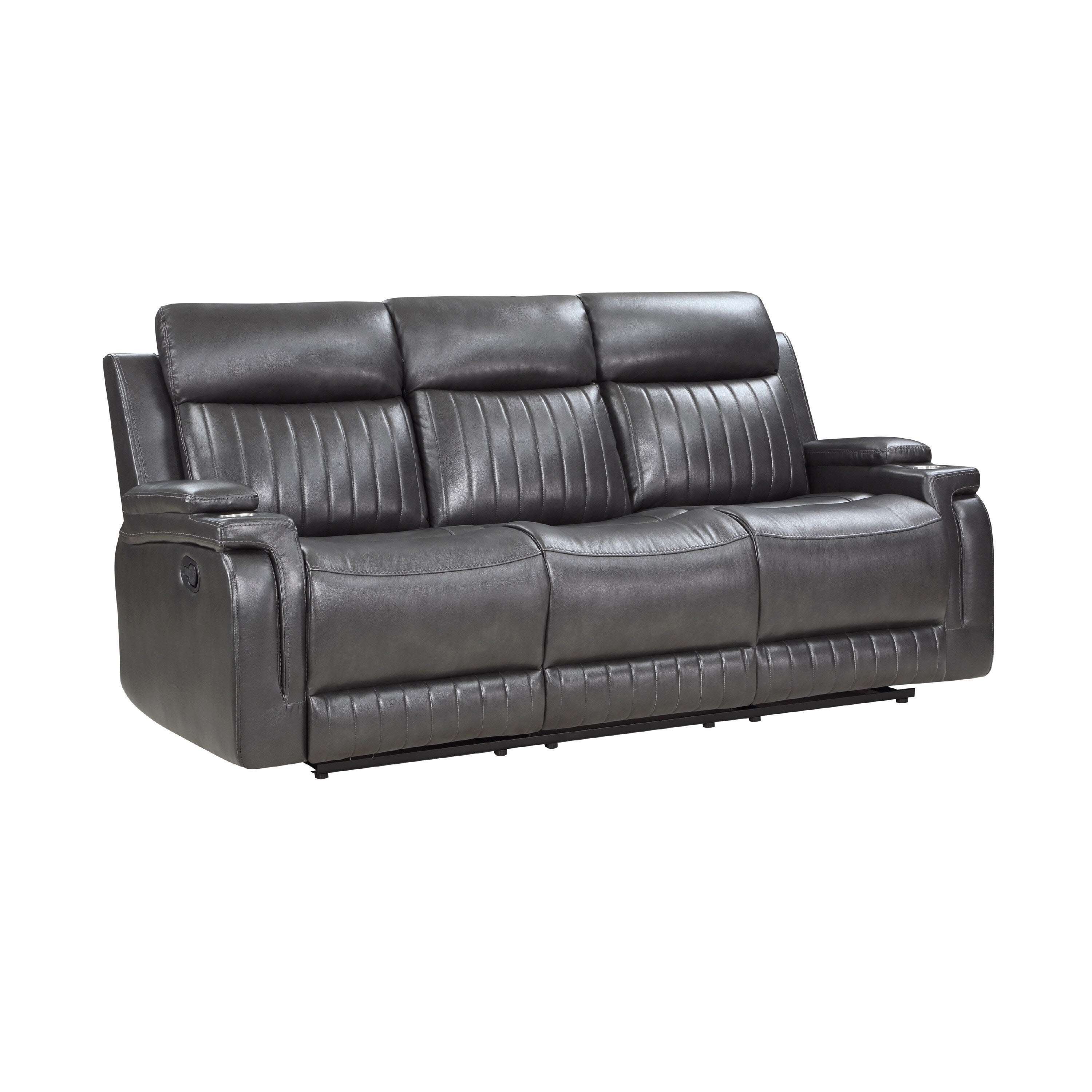 Jolo Manual Recliner Sofa, Drop Table, 82 Inch, Gray Faux Leather