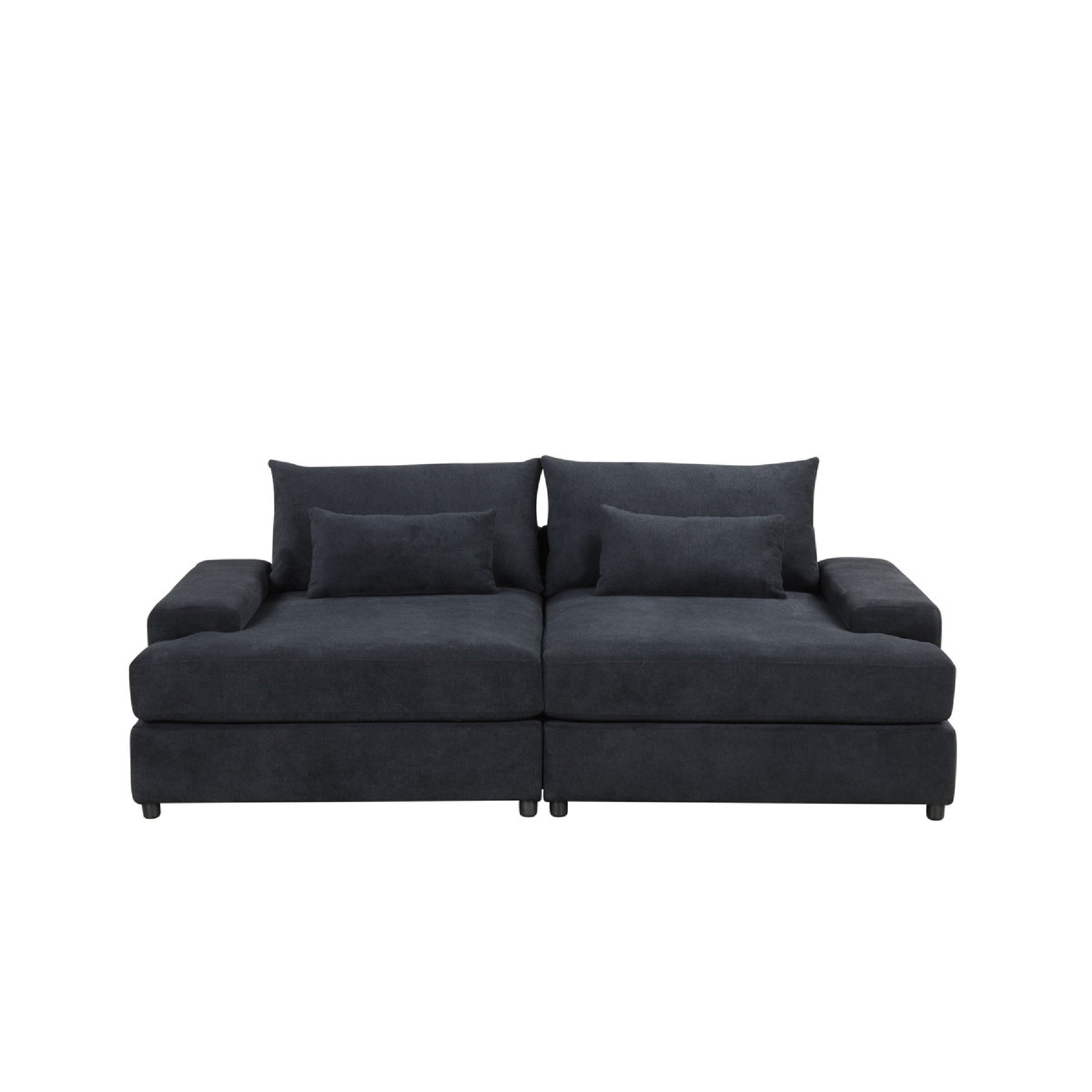 Leena Oversized Sleeper Sofa with 2 Throw Pillow, Black Fabric 88 Inch