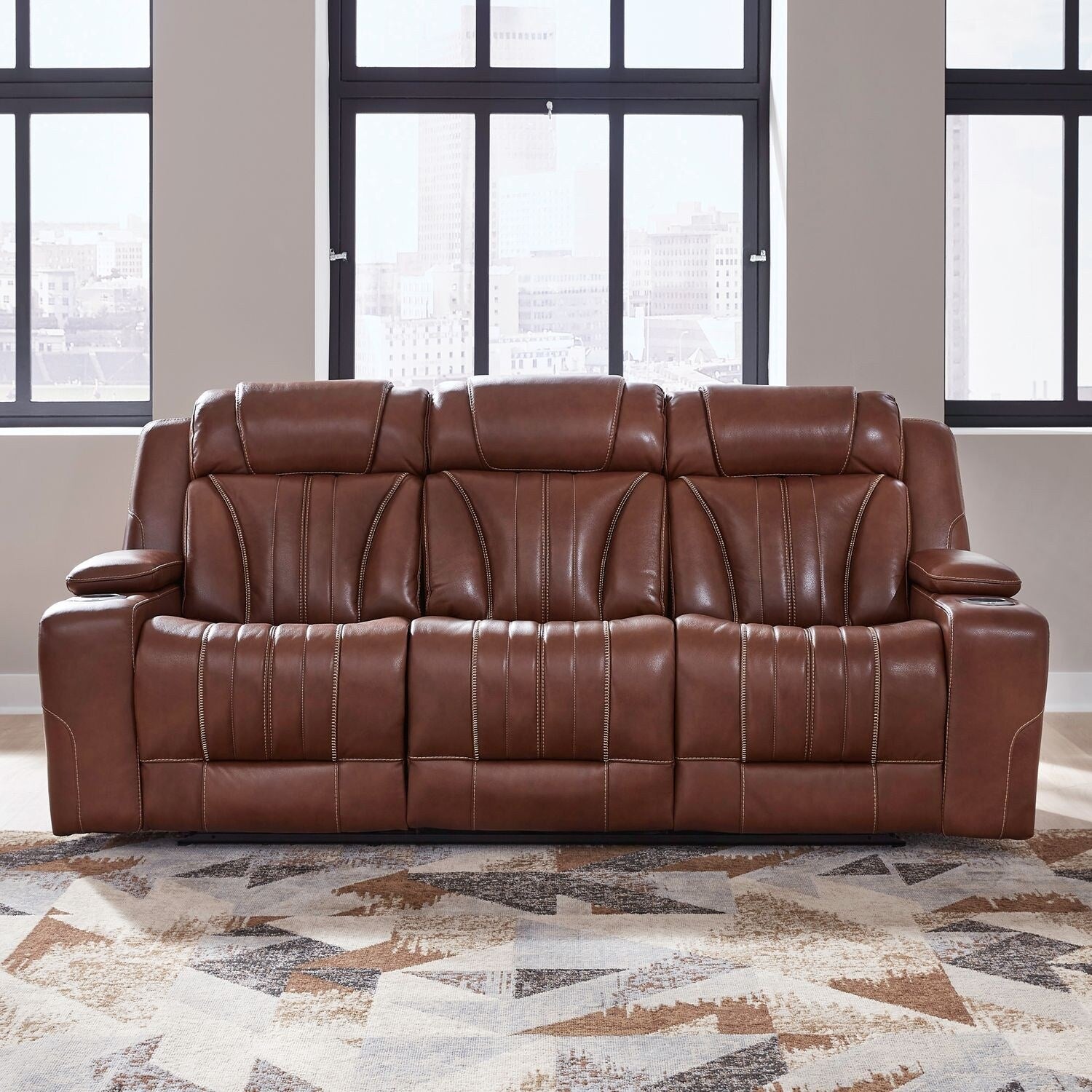 Liberty Furniture Caswell Power Sofa Chestnut Leather - Width 91 x Depthc40 x Height 42