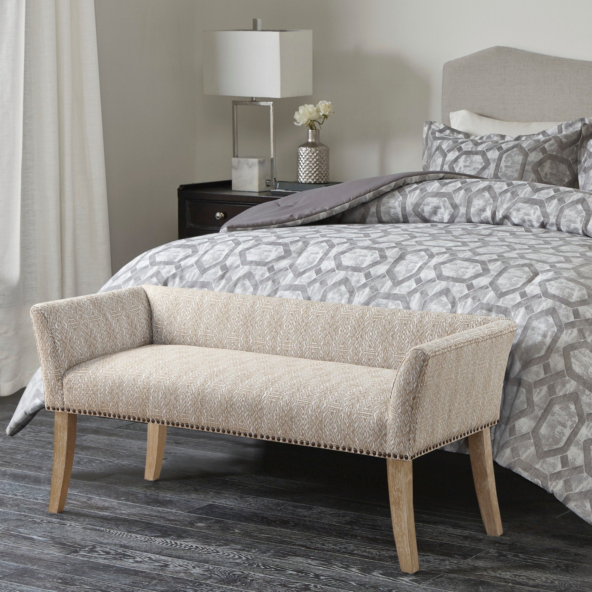Madison Park Welburn 49.5 Upholstered Bench with Back & Wood Legs